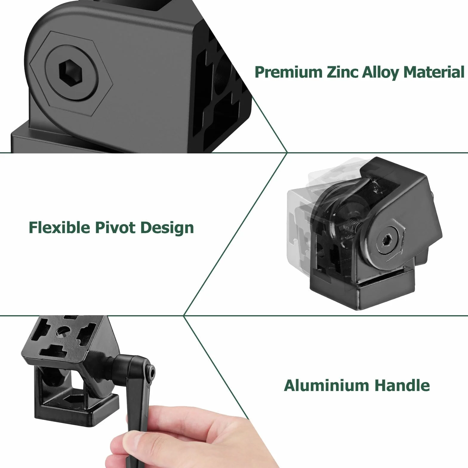 JiGiU Giunto angolare nero regolabile per profilo in alluminio 3030, 8 mm, con leva di serraggio, cerniera flessibile, materiale di fissaggio per parti della stampante 3D, progetti fai da te (4 pezzi)