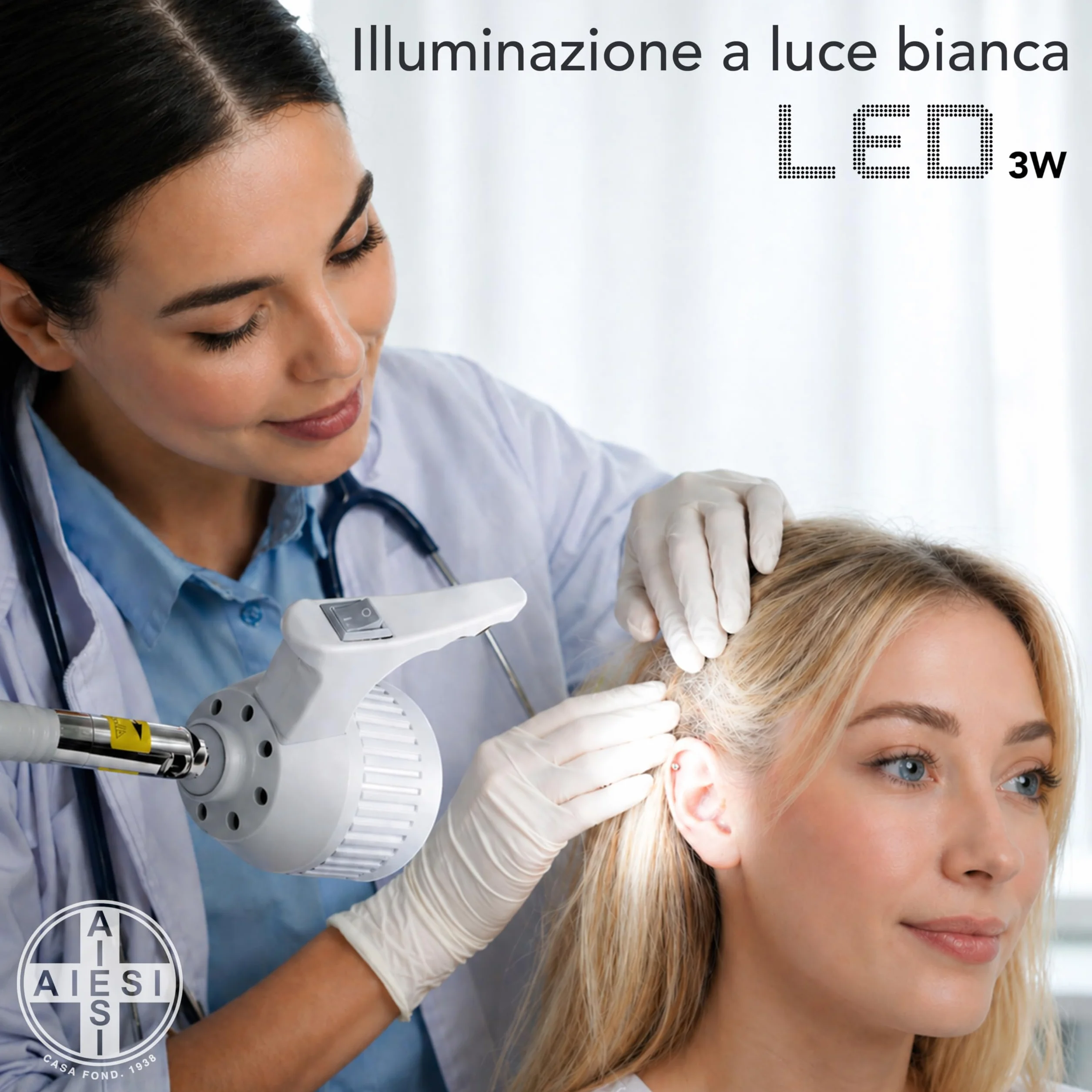 AIESI® Lampada da visita medica LED con braccio flessibile su stativo, Ruote piroettanti, Snodo direzionale, Garanzia Italia 24 mesi