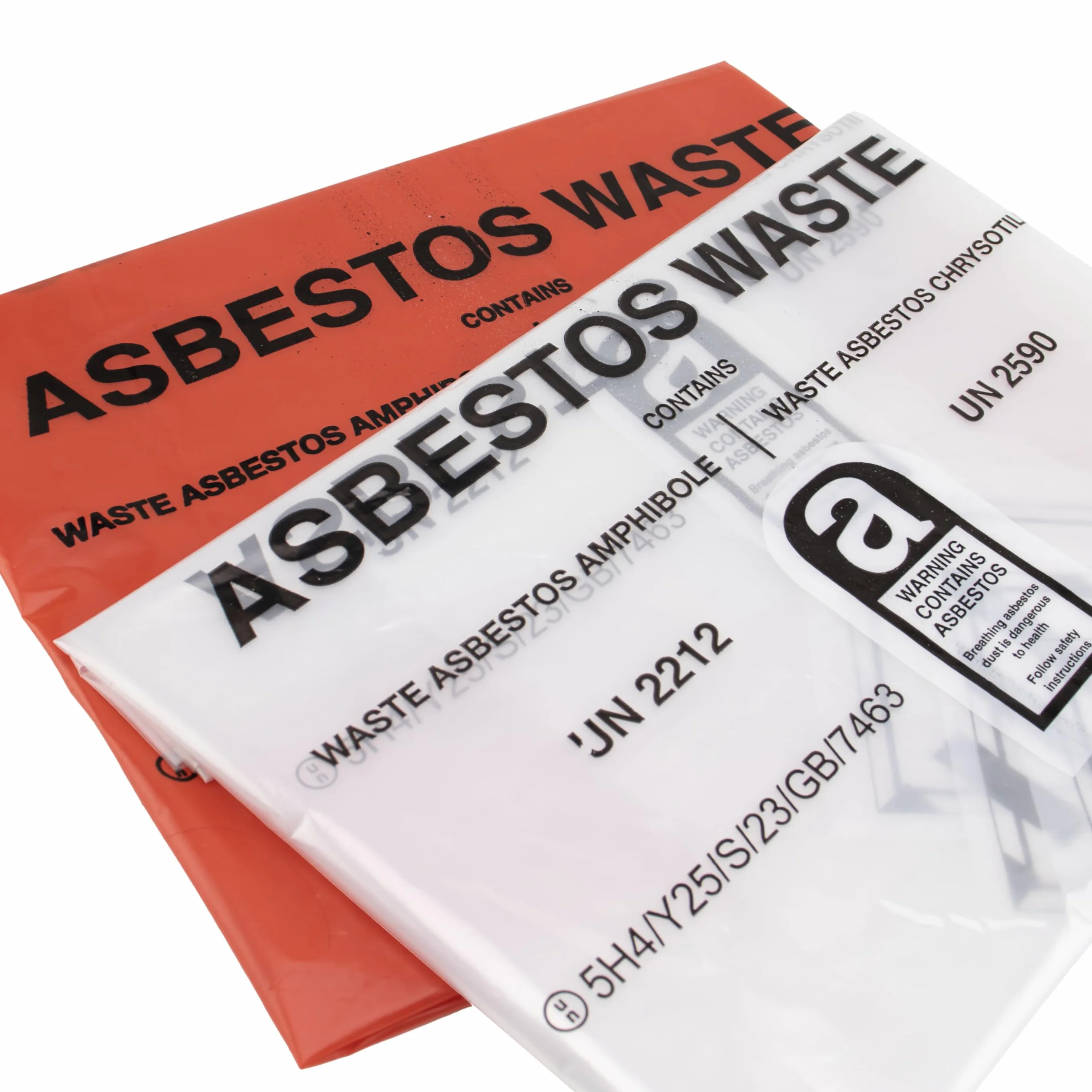 Sacchi per rifiuti di amianto resistenti (20 pezzi), grandi 900 x 1200 mm, rossi e trasparenti, certificati ONU, capacità 30 kg, per uno smaltimento sicuro dell'amianto