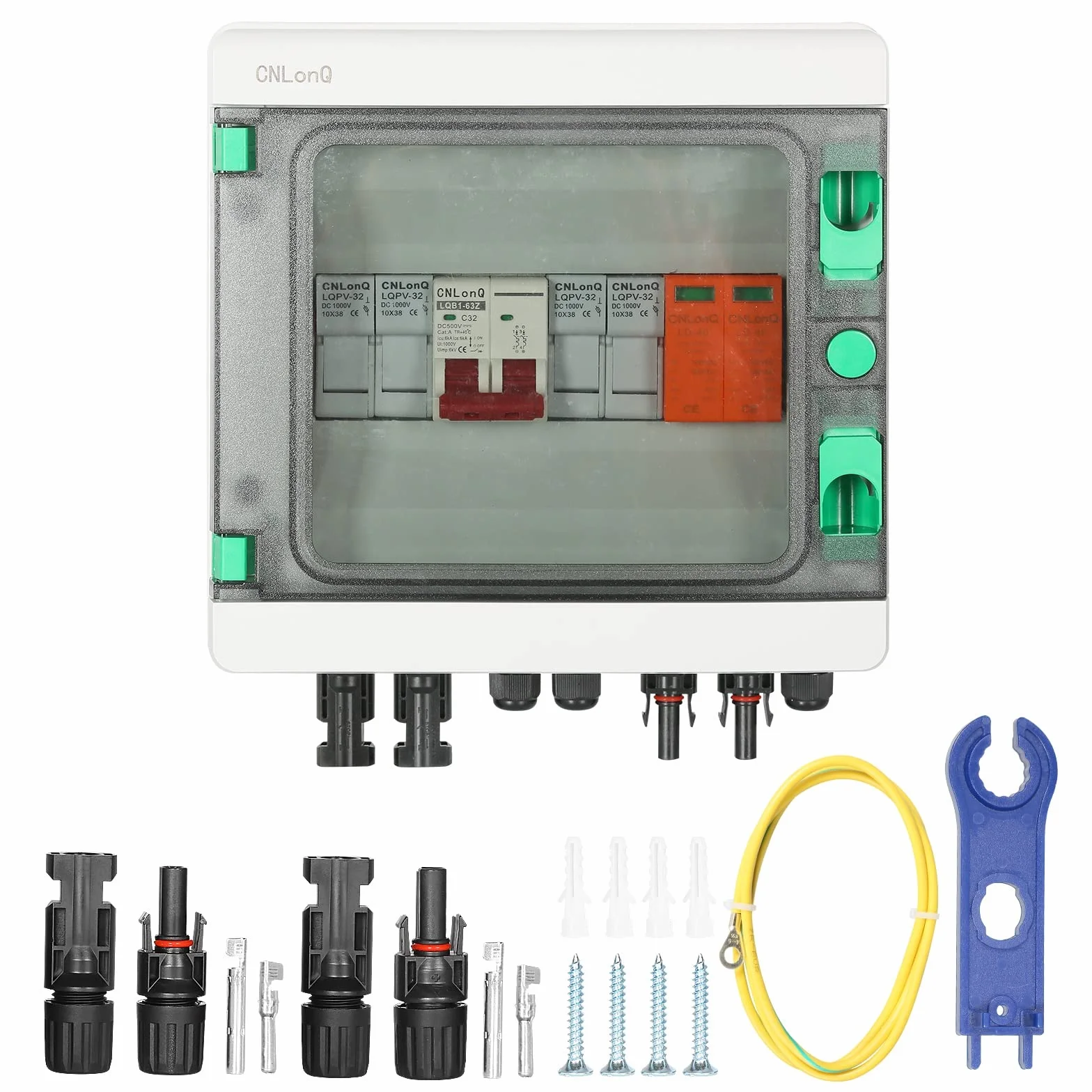 DEWIN Quadro Fotovoltaico,500V 32A PV Combiner Box Solare Fotovoltaico Combiner Box Scaricatore di Sovratensione,Impermeabile IP65 per Esterni Sistema Solare(2 in 1 out)