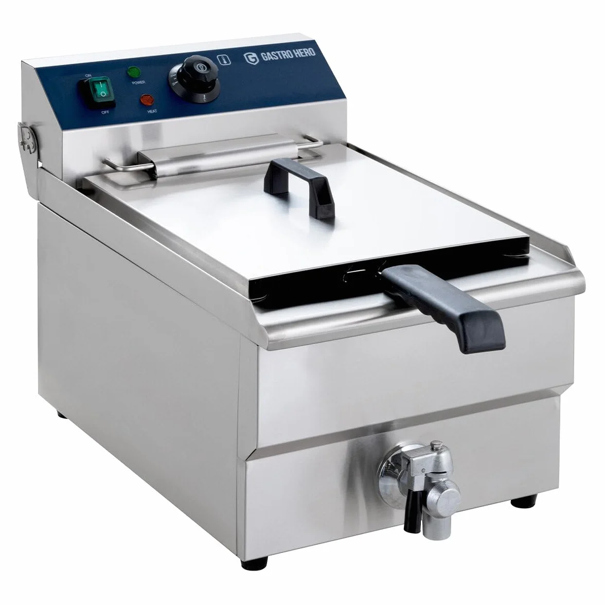 GastroHero Friggitrice elettrica ECO 13 litri, 5000 W, 400 V, in acciaio inox, con rubinetto di scarico e cestello, termostato, friggitrice professionale per gastronomia e snack