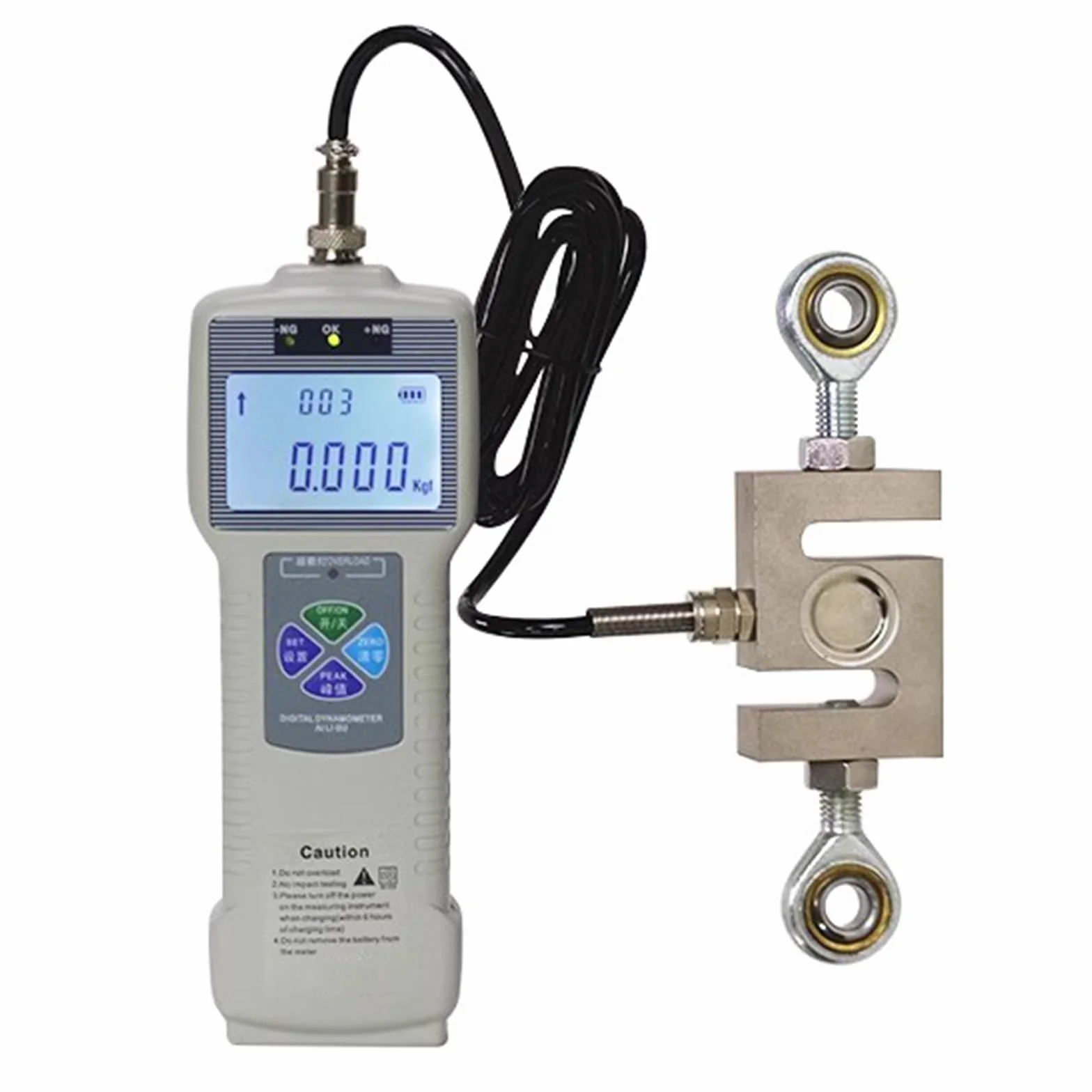 Misuratore di Forza Digitale, Misuratore Push-Pull, con Sensore di Cella di Carico Esterno, con Uscita Dati USB in Tempo Reale/Picco, Ricaricabile, Dinamometro