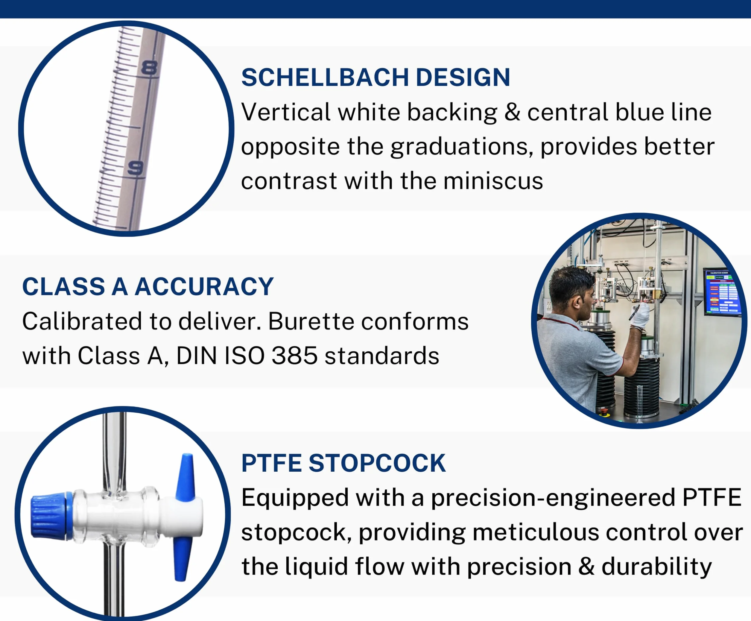 Buretta in vetro Schellbach 100ml - Classe A - Rubinetto in PTFE - Eisco Labs