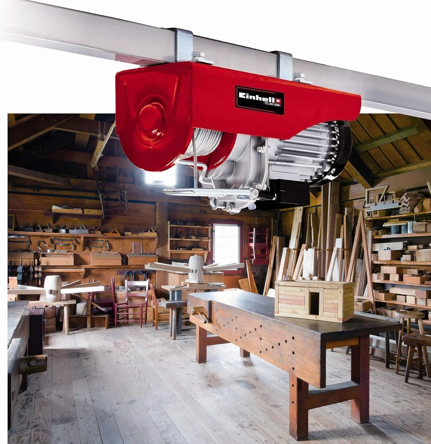 Einhell TC-EH 600 Argano elettrico (220-240 V, 50 Hz, 1050 W portata senza rullo guida 300 kg, portata con rullo guida 600 kg, cavo 18m)