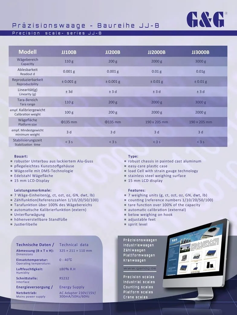 G&G JJ100B - Bilancia di precisione da laboratorio, 110 g/0,001 g