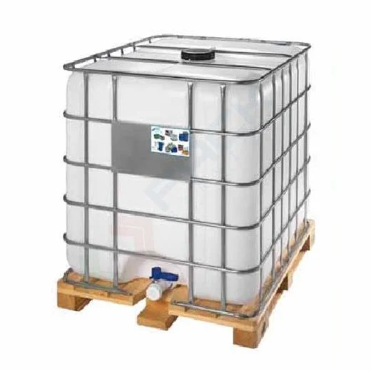 Cisterna IBC 1000 Litri in plastica, usata/rigenerata, coperchio 150 mm, valvola di scarico 2", pallet in legno, omologata ADR/ONU, colore neutro