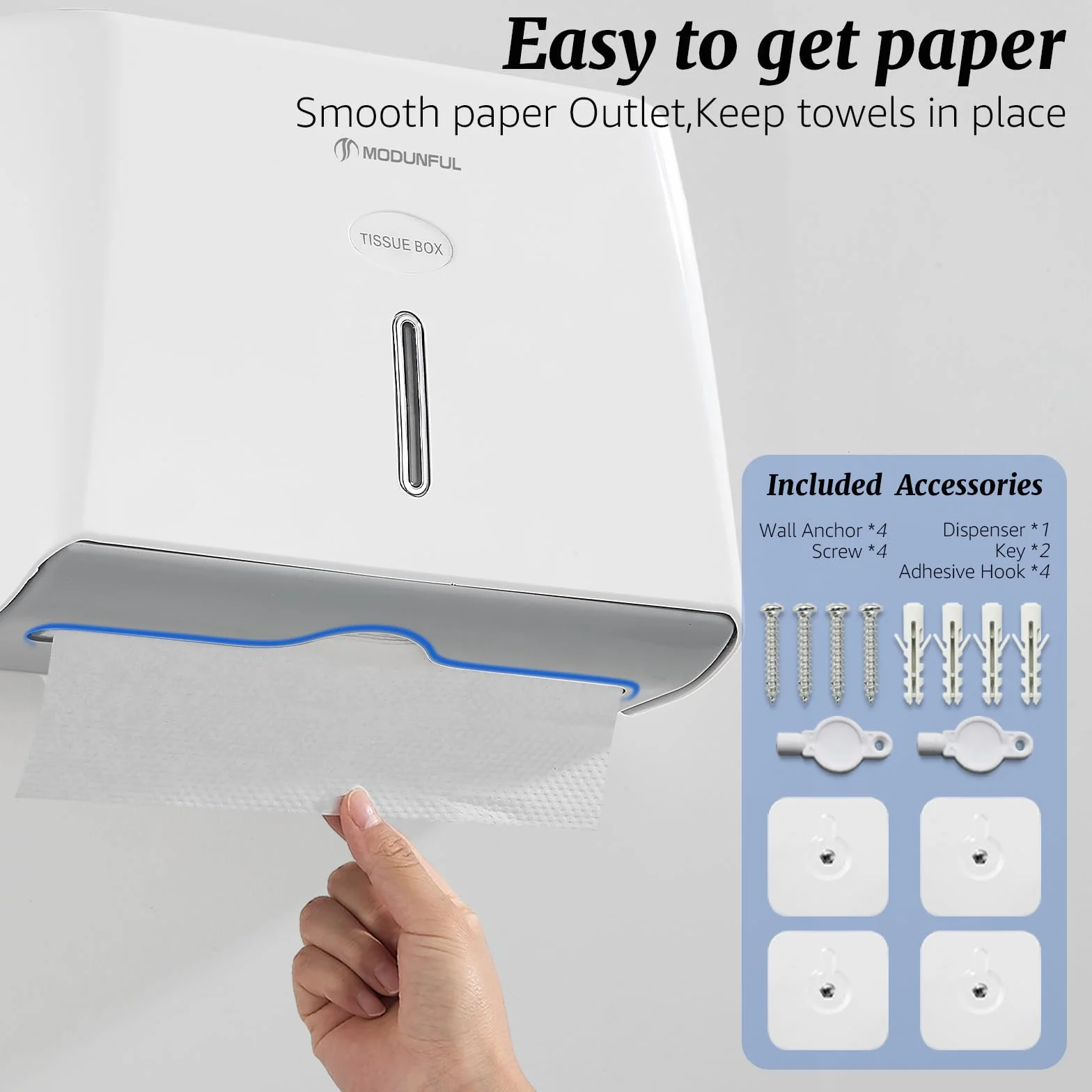 Modunful Dispenser Carta Asciugamani a Parete, Distributore Asciugamani 200+ Fogli, Bianco
