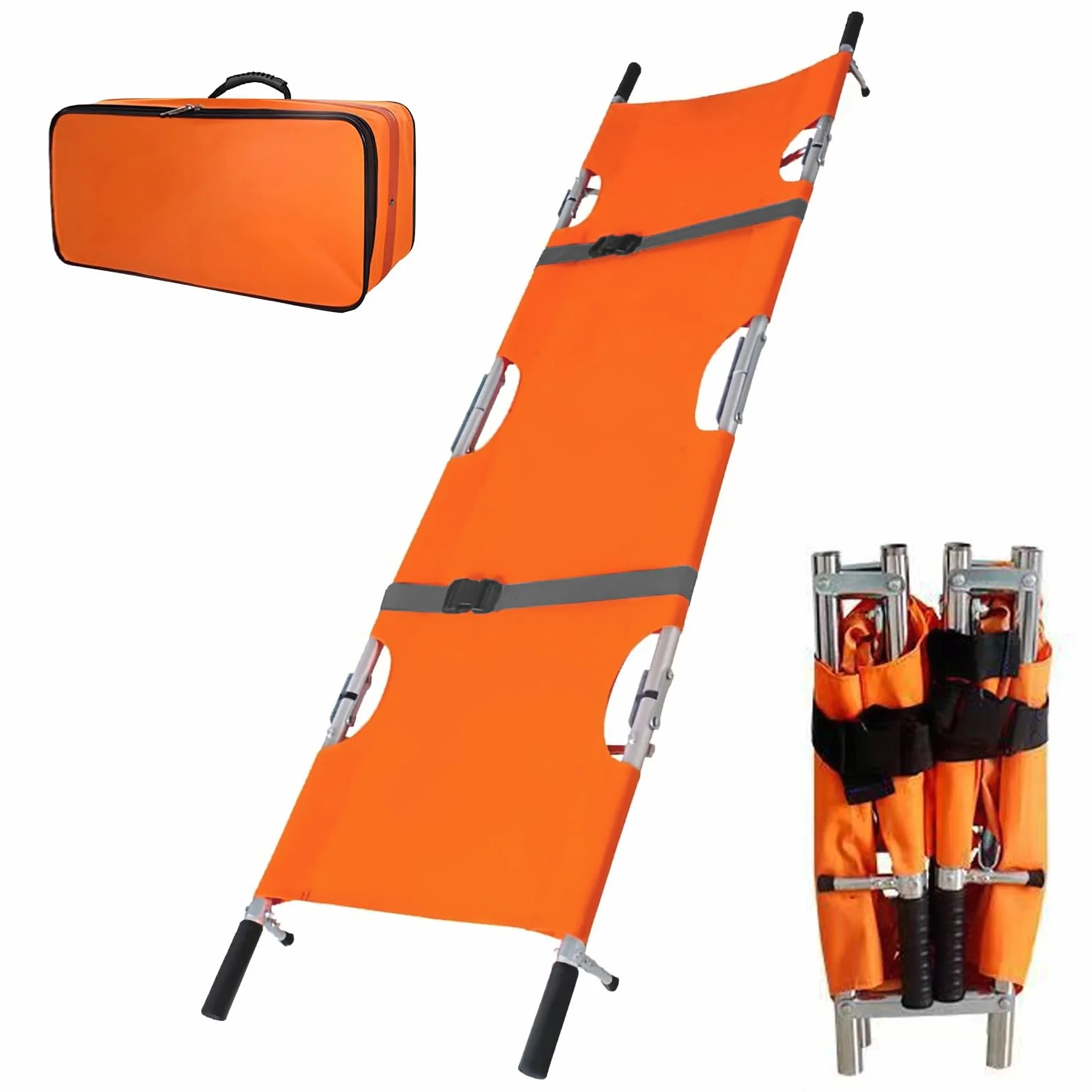 LIROPAU Barella per pazienti, 210 x 54 cm, in alluminio con fibbie, pieghevole, con custodia per il trasporto di pazienti di emergenza