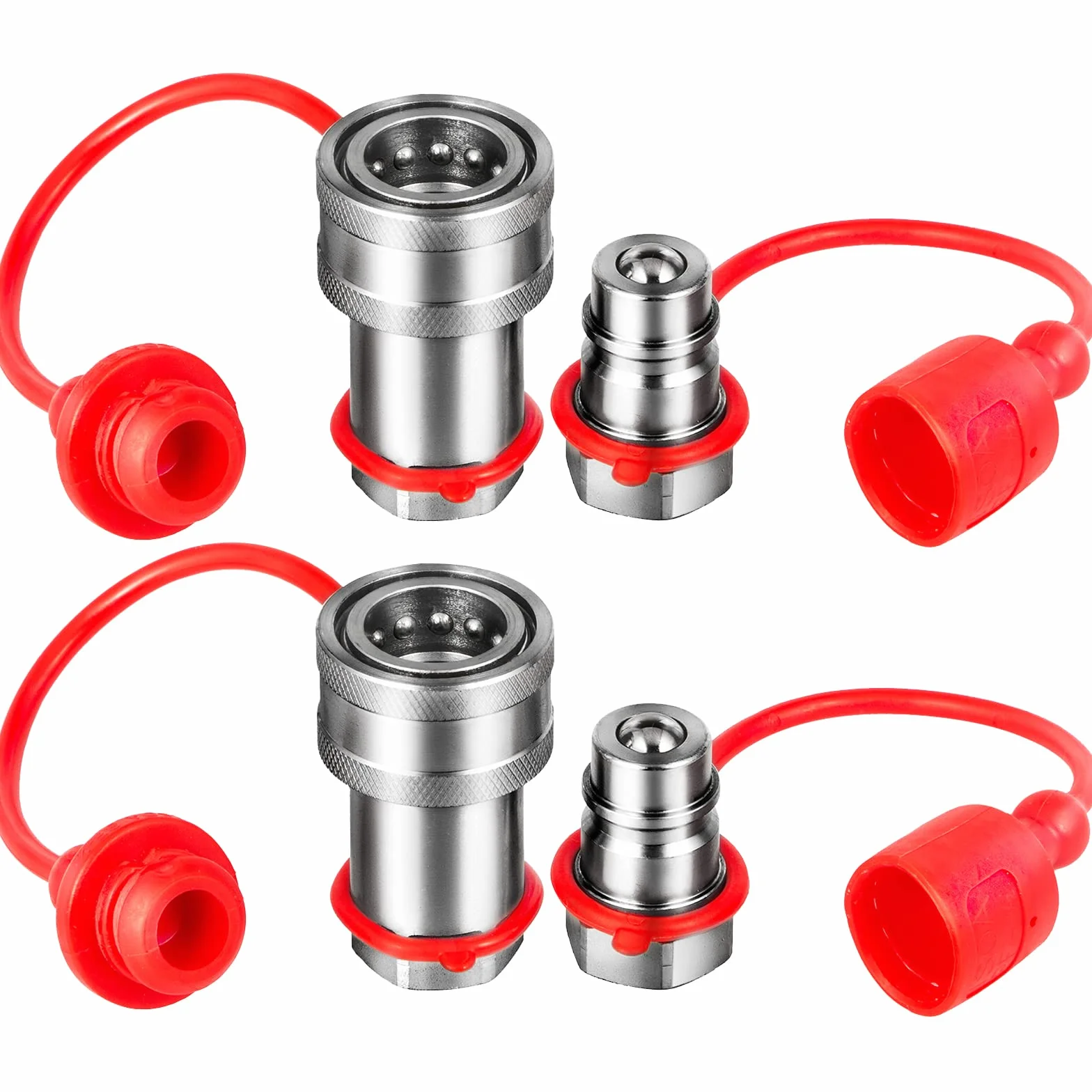 VEVOR Innesti Rapidi 2 Coppie NPT3/8" Accoppiatori Idraulici Connessione Rapida in Acciaio Pressione Max. 4061PSI, Coppia di Attacchi Rapidi Idraulici Valvola a Sfera Pioneer 3/8" 2 Set per Minipala