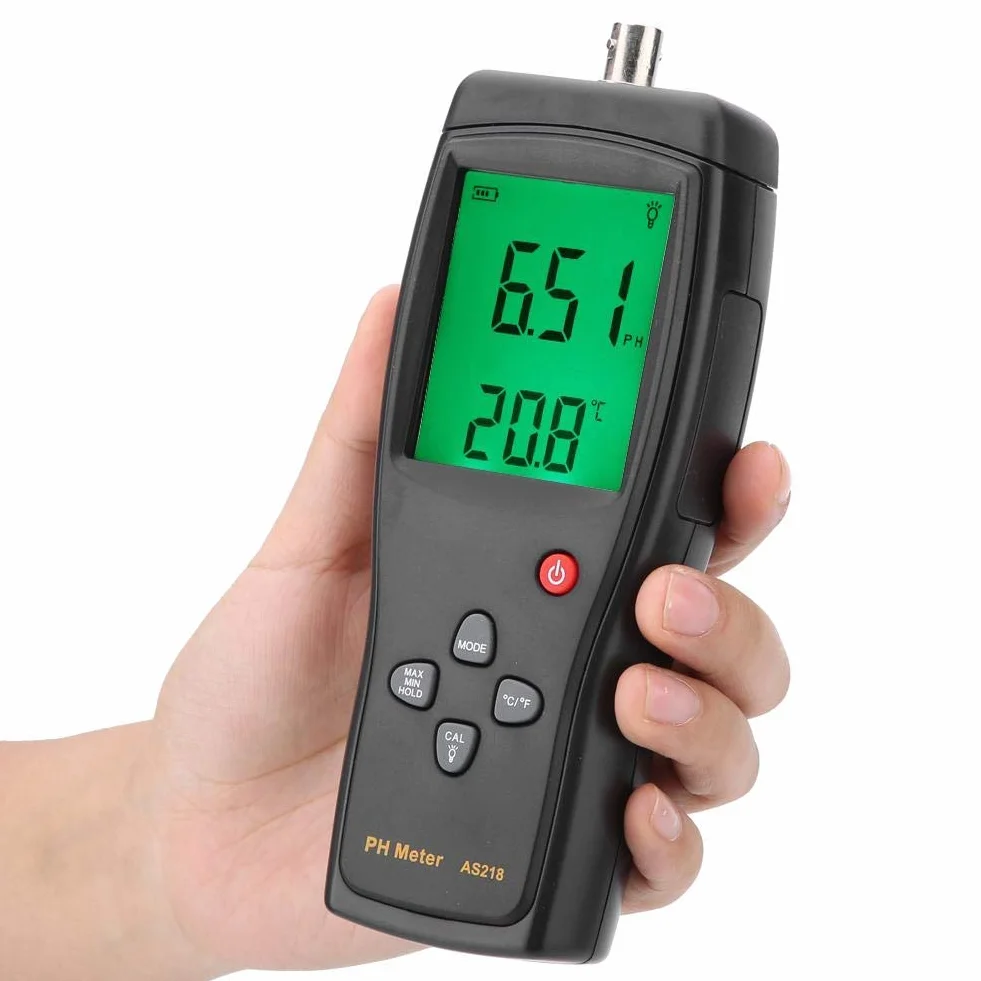 Misuratore di PH Digitale, Smart Sensor AS218 Misuratore di PH Digitale Tester Test Acqua di Qualità 0.00~14.00 Ph Strumento di Misurazione Dell'umidità con Scatola E Sonda