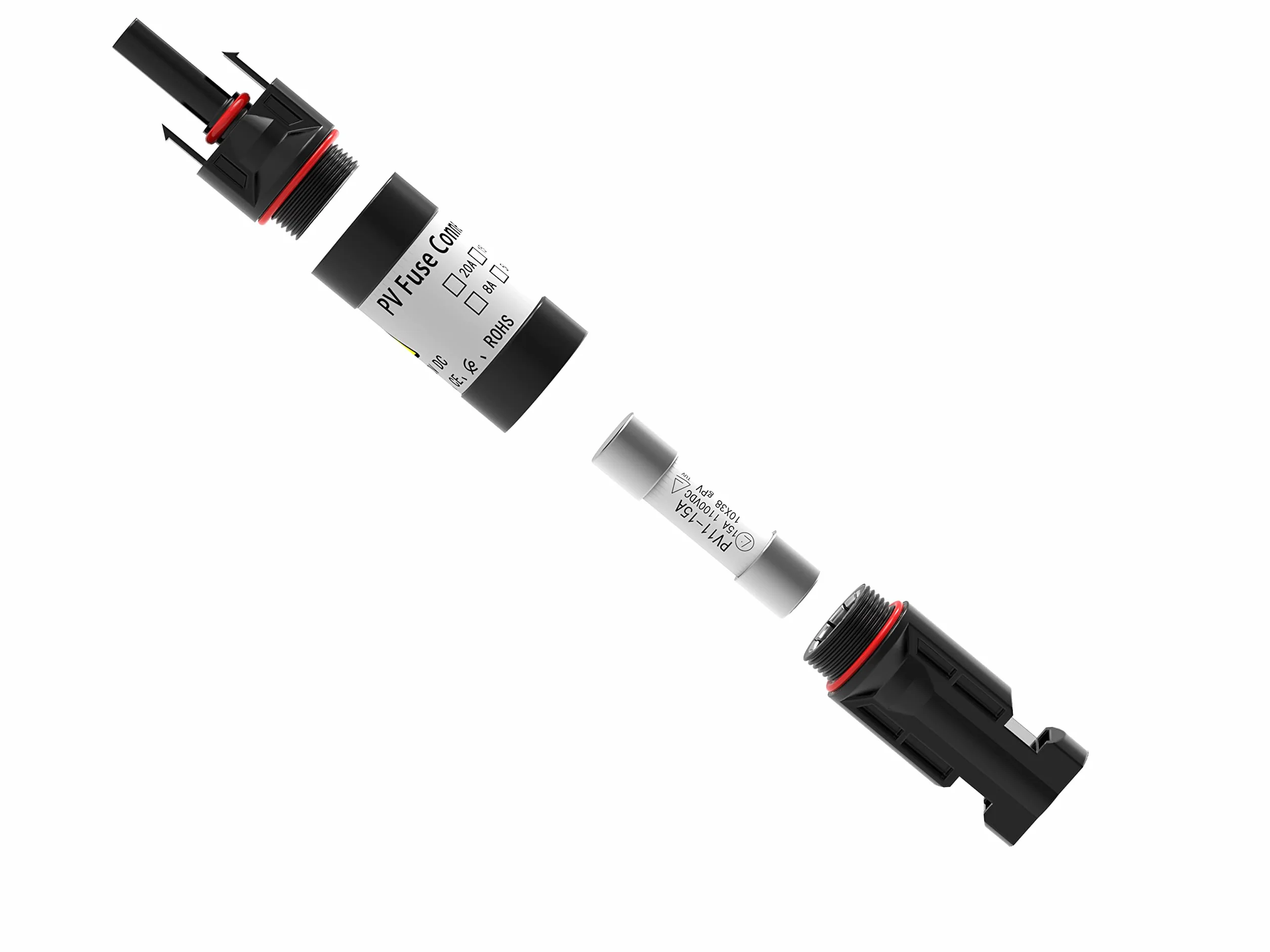 Fusibile Solare 30 Amp 1000 VDC con Portafusibile In-Linea per Impianti Fotovoltaici