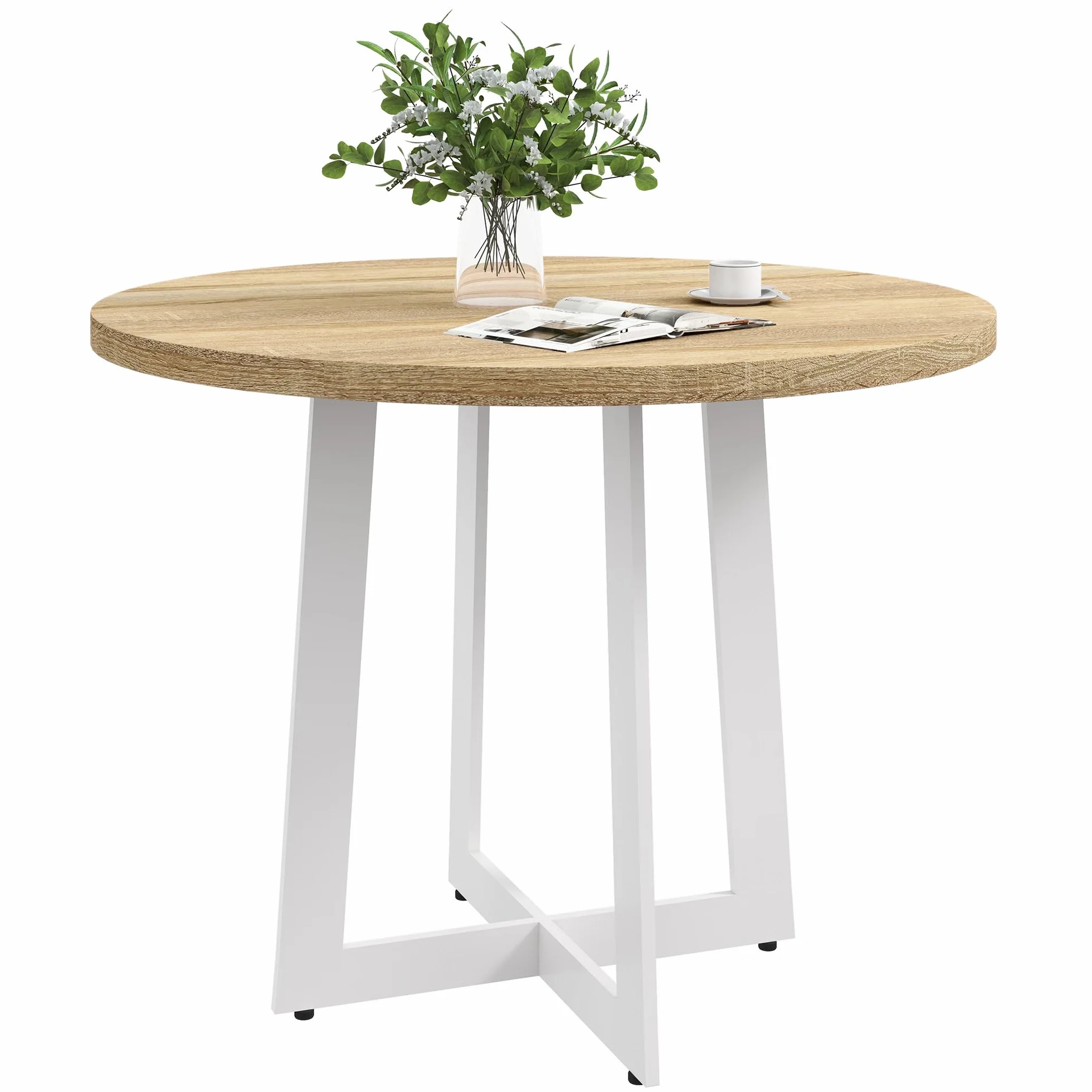 HOMCOM Tavolo da Pranzo Rotondo Ø100x75cm Bianco per 4 Persone