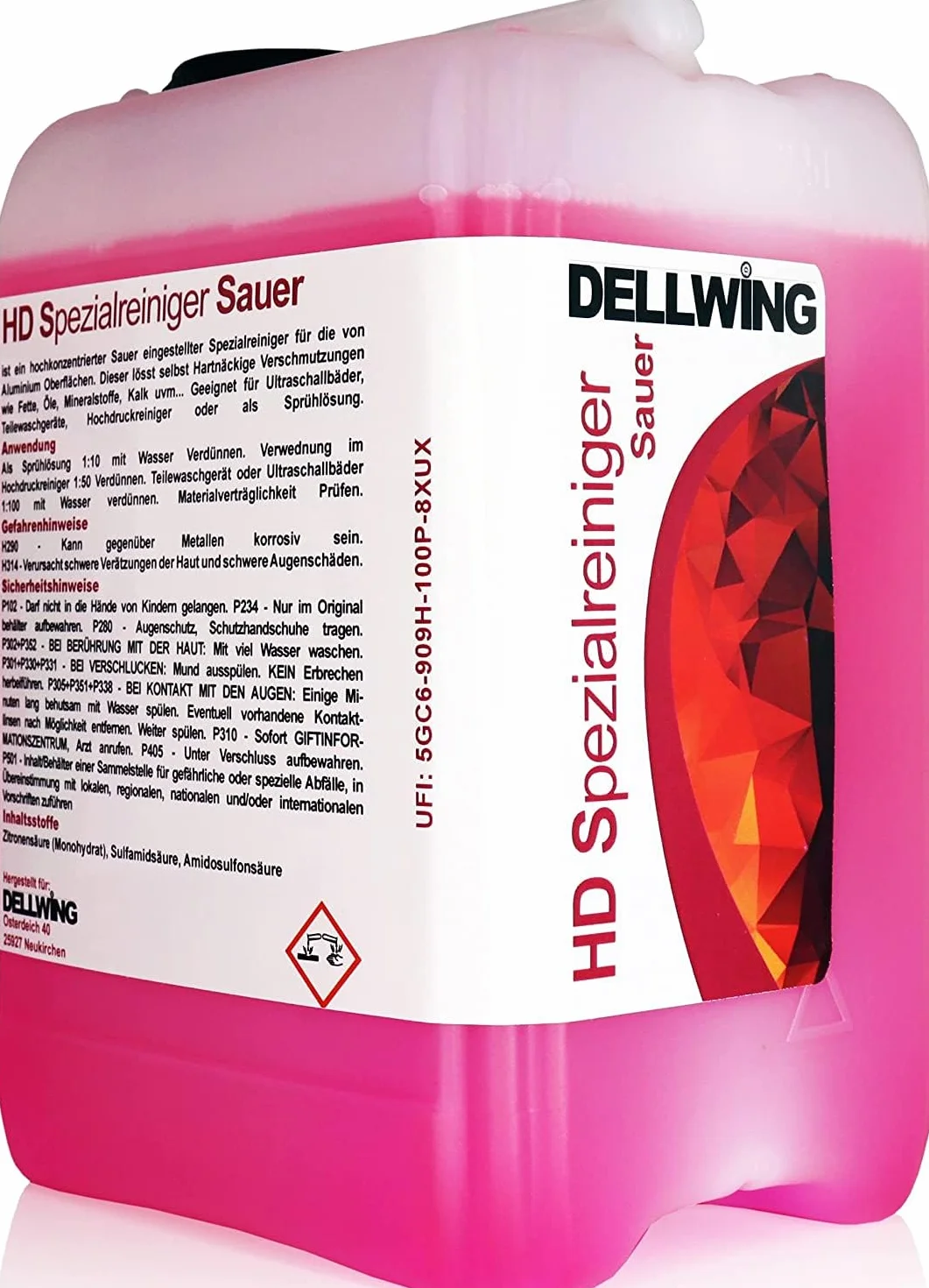 DELLWING HD Detergente speciale acido 5L - Concentrato di pulizia ad ultrasuoni premium per la pulizia di superfici in alluminio