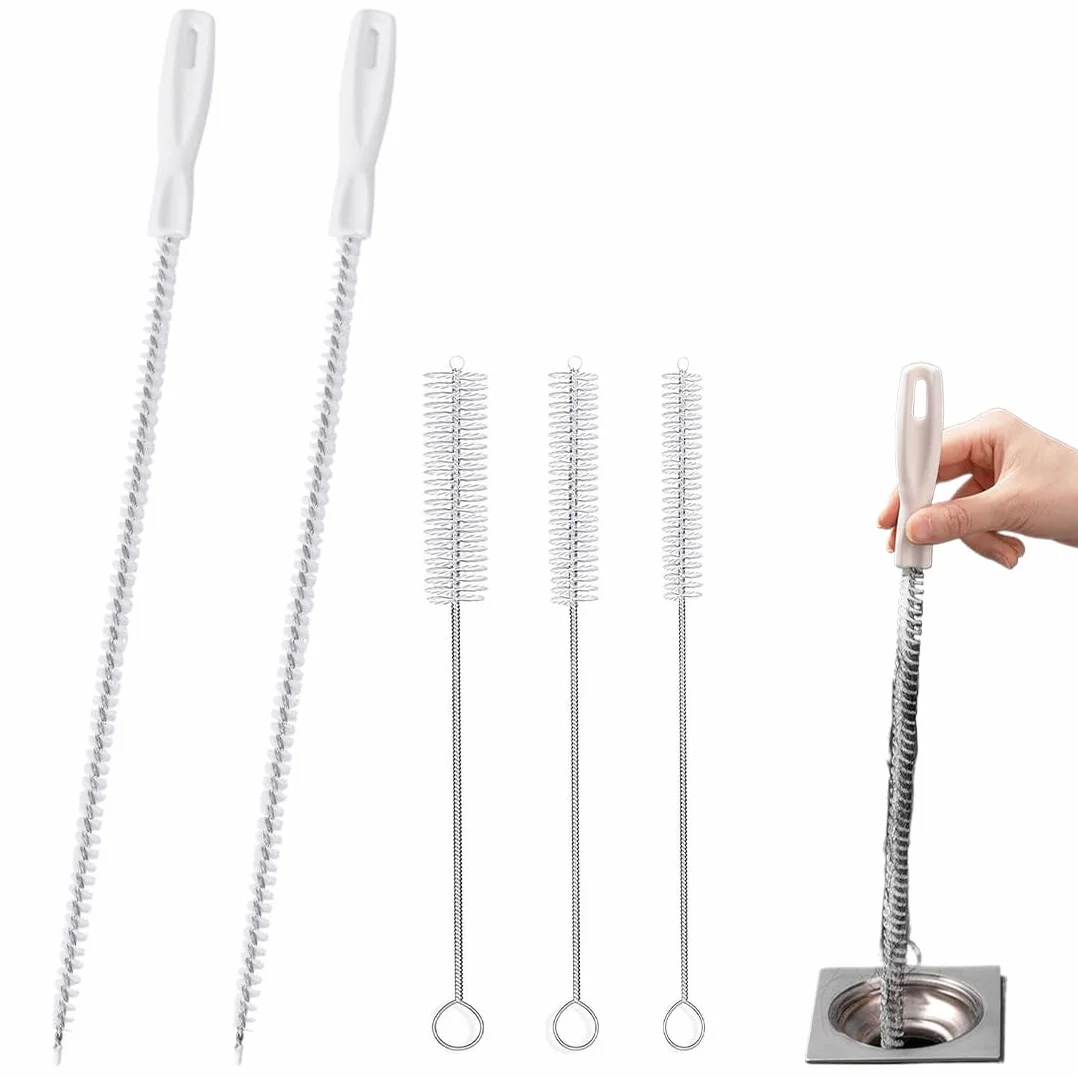 CATOR 5 Pezzi Stura Tubi di Scarico, con Spazzola Stura Scarichi 45 cm e 3 Spazzolino per Bottiglie, Spazzola per la Pulizia dei Tubi, Spazzola per Fognature, per Cucina Bagno Stura Lavandino