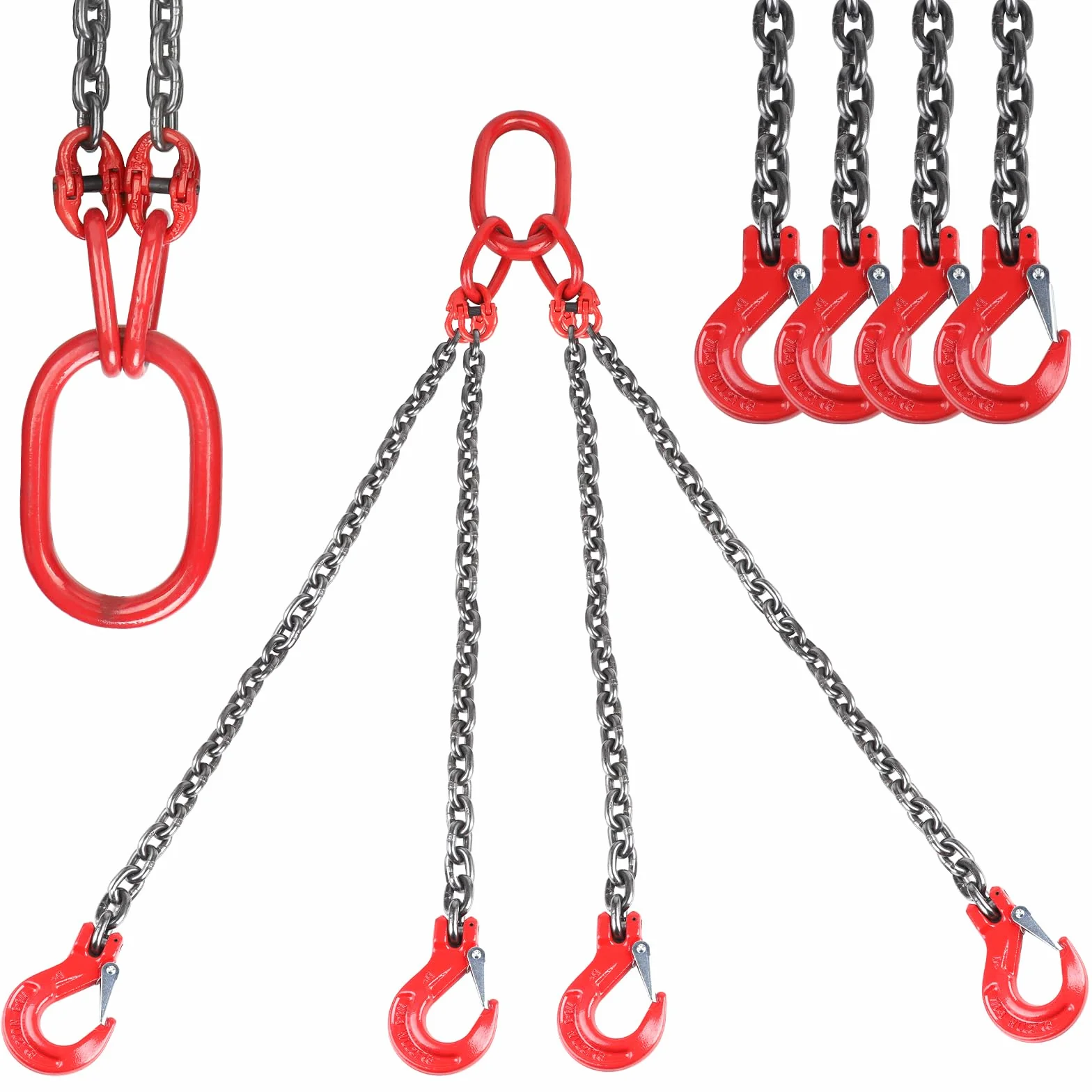 DBREAKS Catena di Sollevamento, 4 fili caten per gru da 8 mm, 1m 6T Catena di sollevamento per gru con ganci, gancio a forcella e gancio di accorciamento