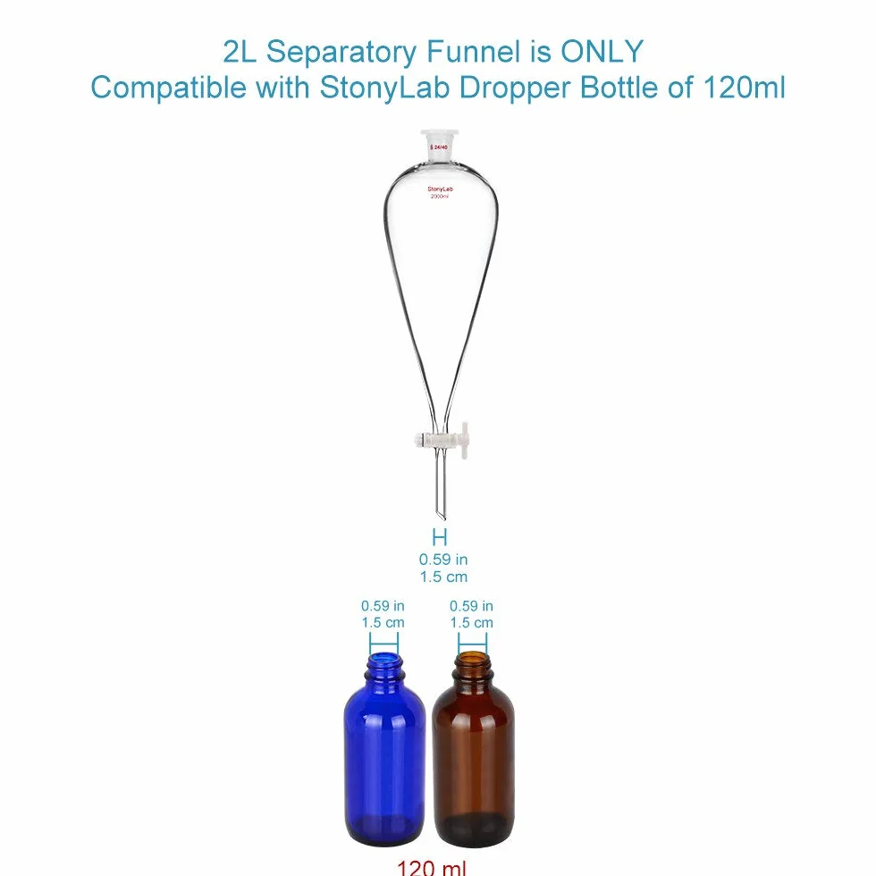stonylab Imbuto Separatore Conico in Vetro Borosilicato Pesante con Giunti 29/32 e Rubinetto di Chiusura in PTFE Conical Separatory Funnel, 2000 ml