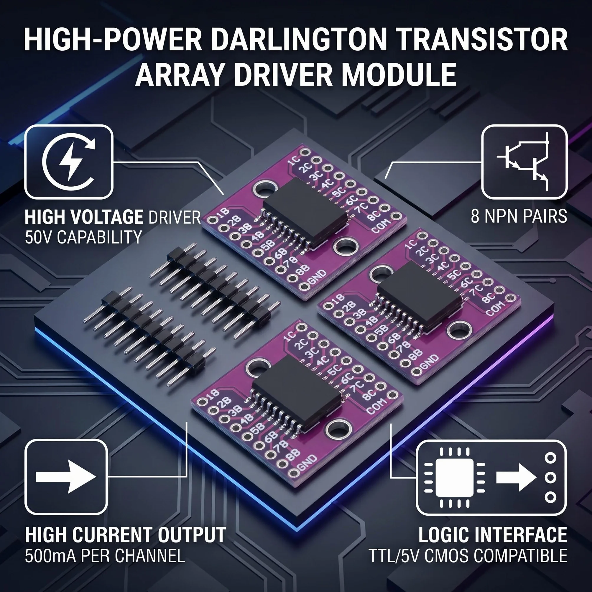 2 Pezzi Modulo ULN2803A Driver Relè Transistor Darlington Tensione Ingresso DC30V 50V 500mA Accessori Elettrici Industriali