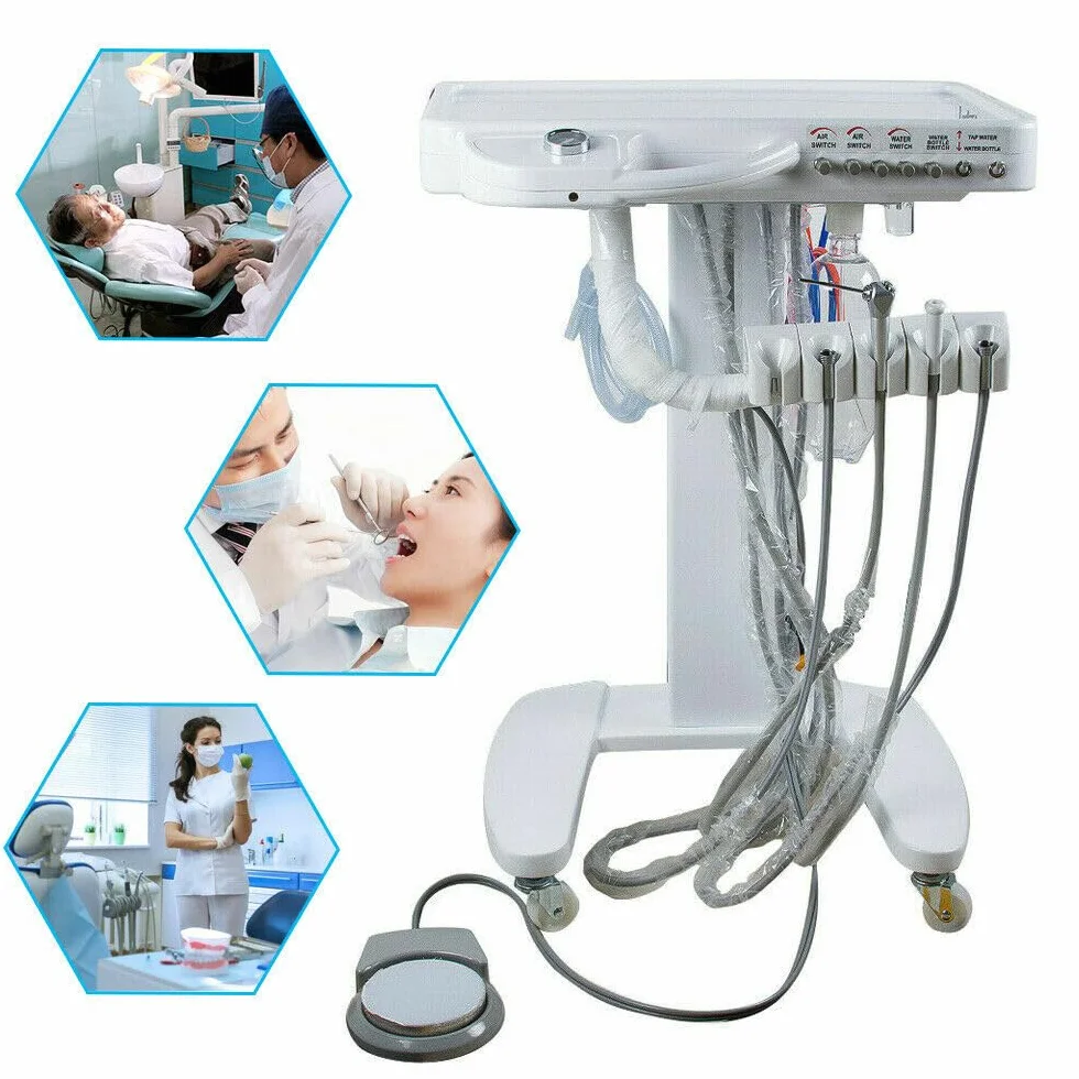 Carrello auto portatile a 4 fori per dentisti, carrello per dentisti con presa, carrello di trasporto per clinica di laboratorio medico