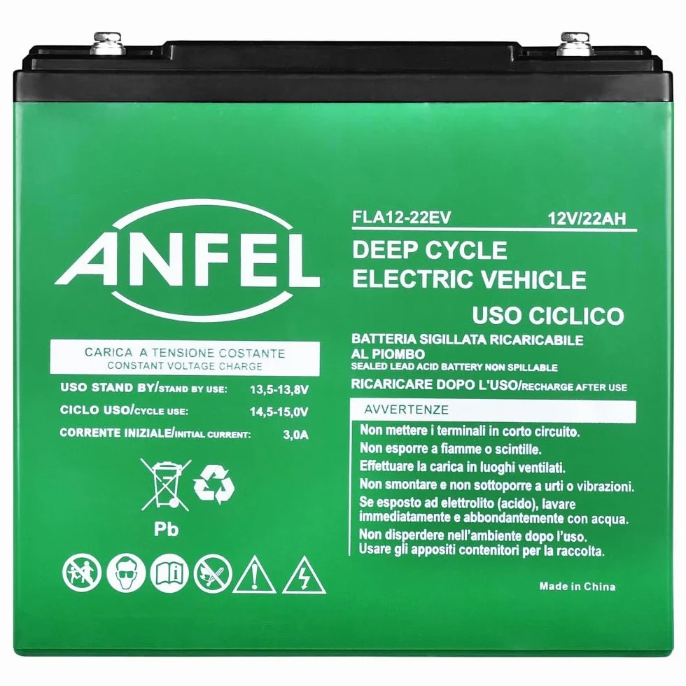 Batteria 12V 22Ah CICLICA sigillata VRLA Ricaricabile AGM Deep Cycle Senza manutezione Solare Camper Barca Nautica UPS Sicurezza Veicoli Elettrici eBike Scooter Impianti fotovoltaici SCARICA LENTA