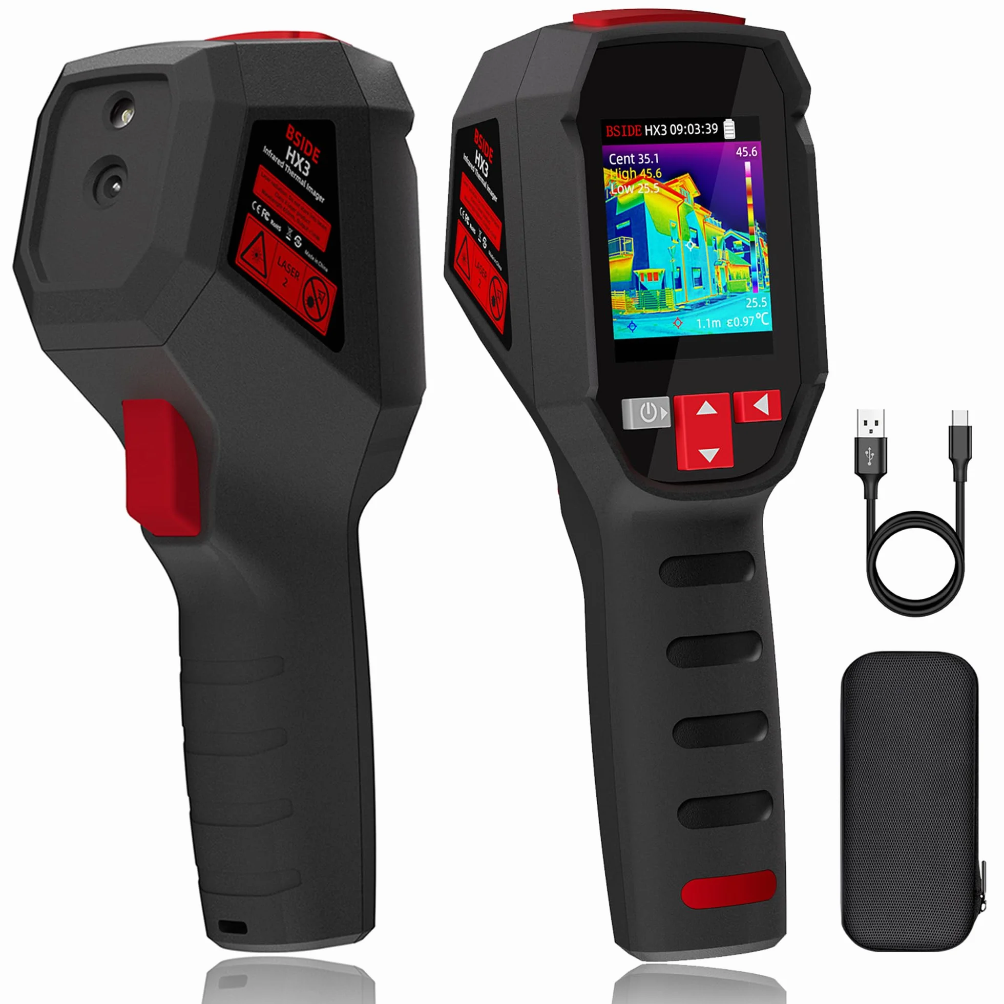 BSIDE Termocamera 240×240 Risoluzione 15 tavolozze di colori Termocamera a infrarossi -4°F a 1022°F 25Hz Imager termico portatile ricaricabile con puntatore laser 50°FOV per ispezione domestica HVAC