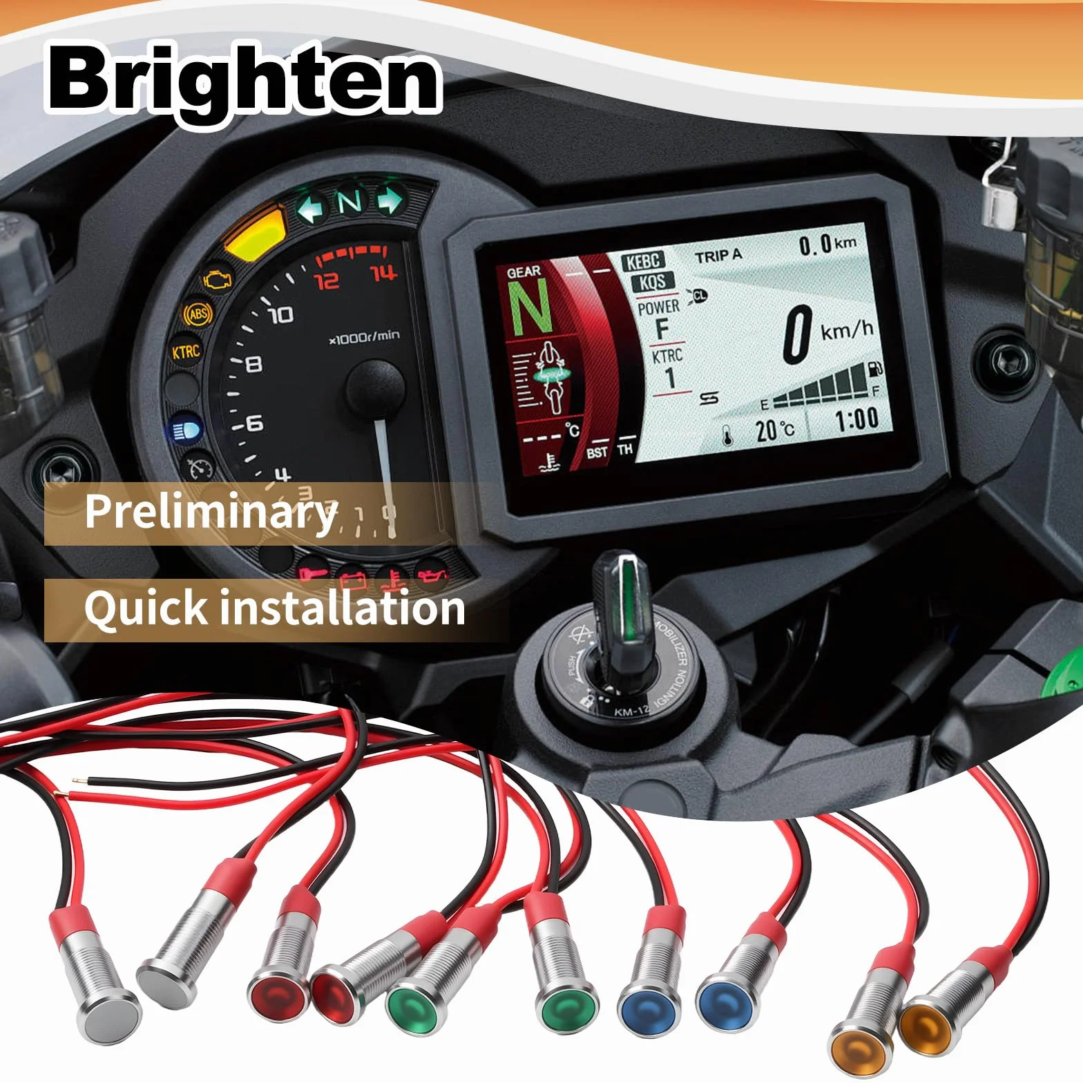 Indicatore LED 6mm 10Pcs AC/DC 12-24V Rosso/Verde/Giallo/Bianco/Blu Impermeabile per Moto