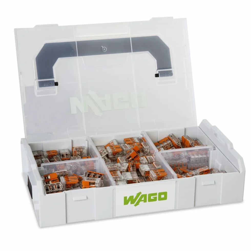 WAGO Set di morsetti di collegamento 887-851 | 230 pezzi, con diversi morsetti di collegamento della serie 221 per tutti i tipi di conduttori, in pratica L-BOXX Mini