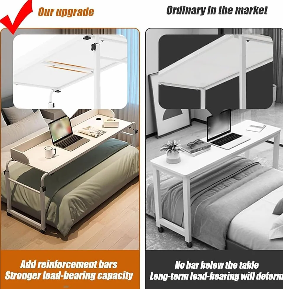 Tavolino Da Letto Regolabile,Tavolino Sopraletto Regolabile Da 115-210 Cm Con Ruote Tavolino Sopraletto Con Gamba In Acciaio Resistente Adatto Per Camera Da Letto/studio/soggiorno(Color:black)