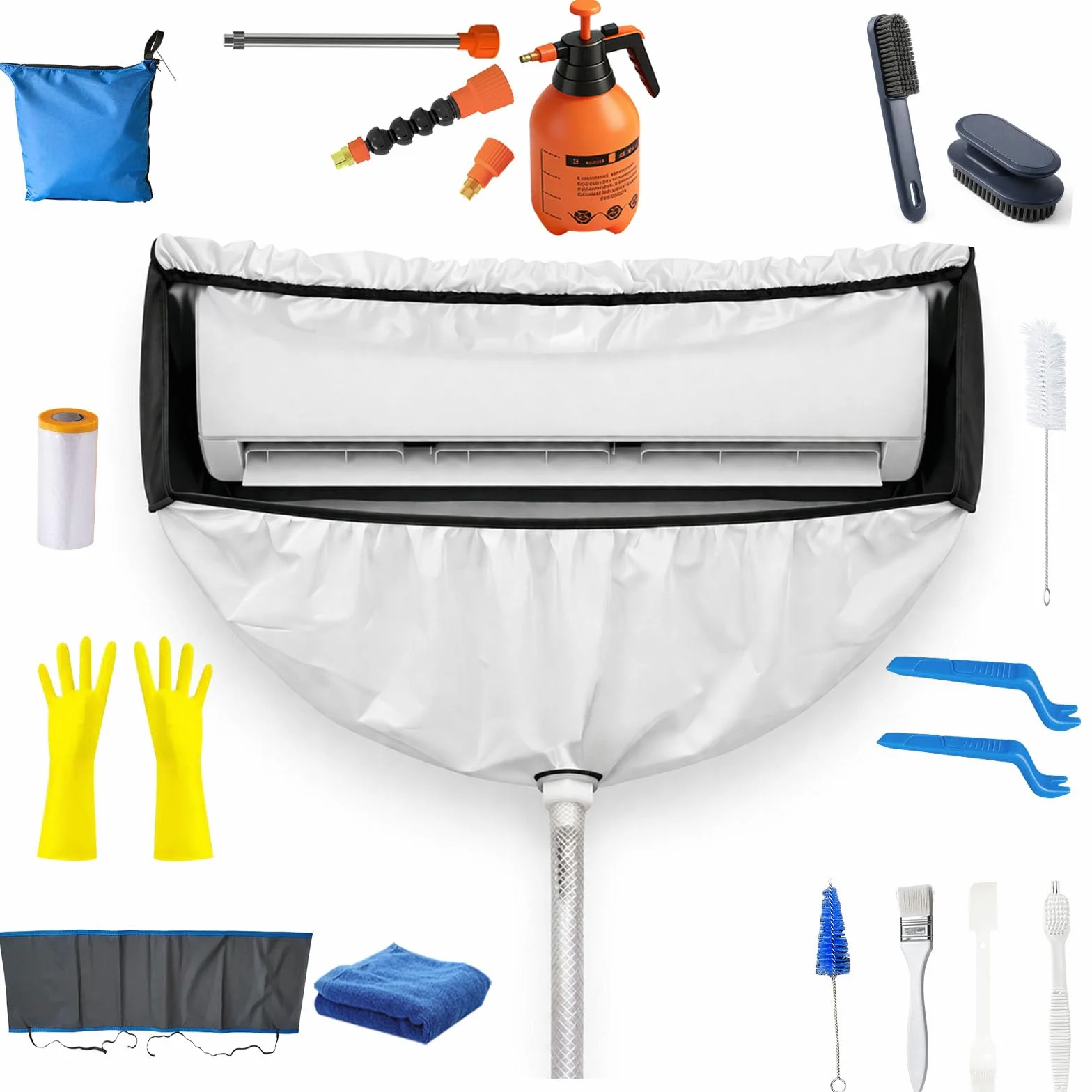Kit pulizia condizionatore con pannelli laterali su entrambi i, copertura impermeabile in materiale spesso per condizionatore split a parete – Nero-Bianco, Taglia 2XL