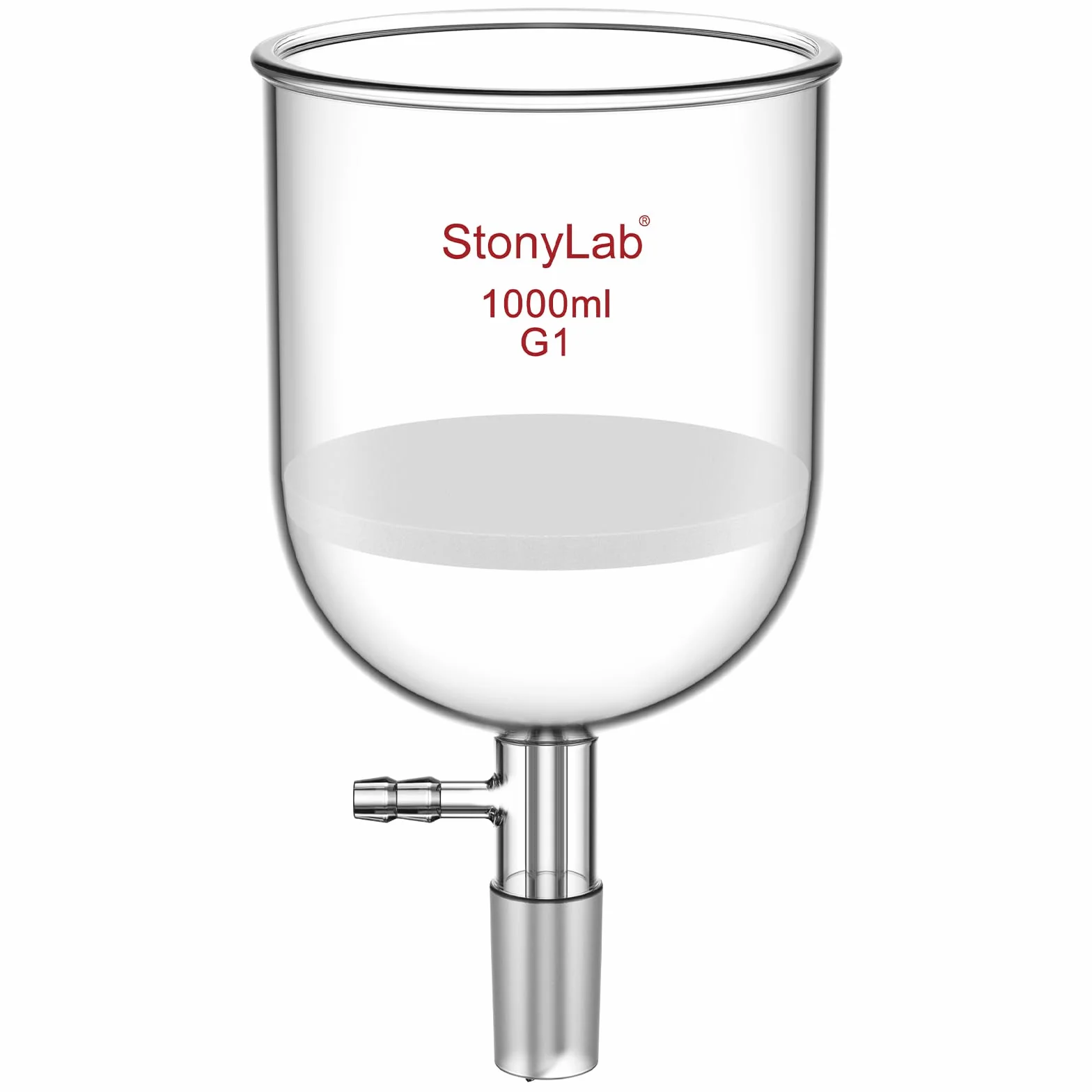 StonyLab Vetro Borosilicato Imbuto Filtrante Buchner con Fritta Grossolana (G1), Buchner Funnel con Diametro Interno 113mm, Profondità 110 mm, con Giunto 24/40 e Tubazione Dentata sotto Vuoto, 1000ml