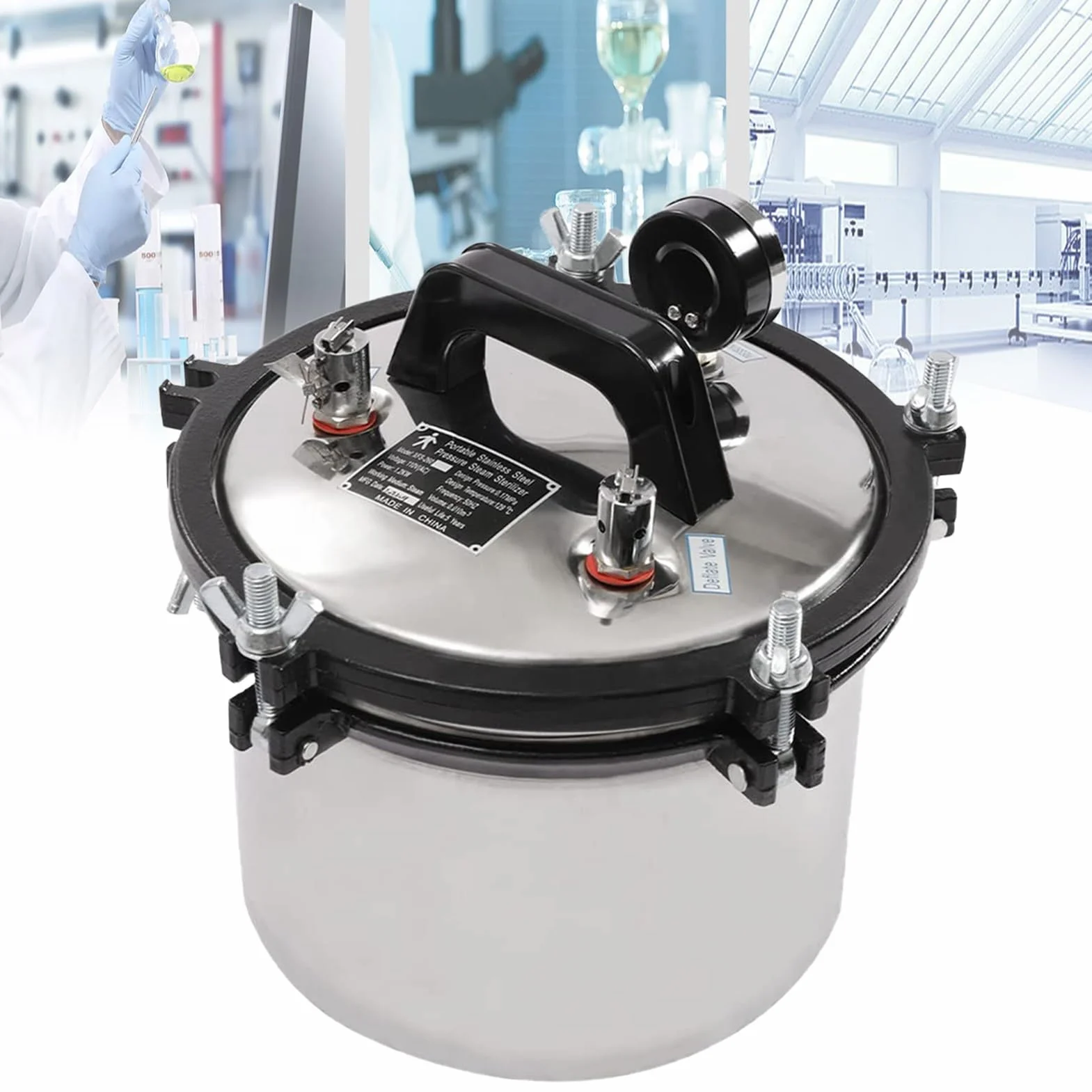 Sterilizzatore autoclave a vapore da 8 litri, sterilizzatore autoclave da laboratorio in acciaio inossidabile, attrezzature da laboratorio portatili,attrezzature da laboratorio autoclave a due valvole