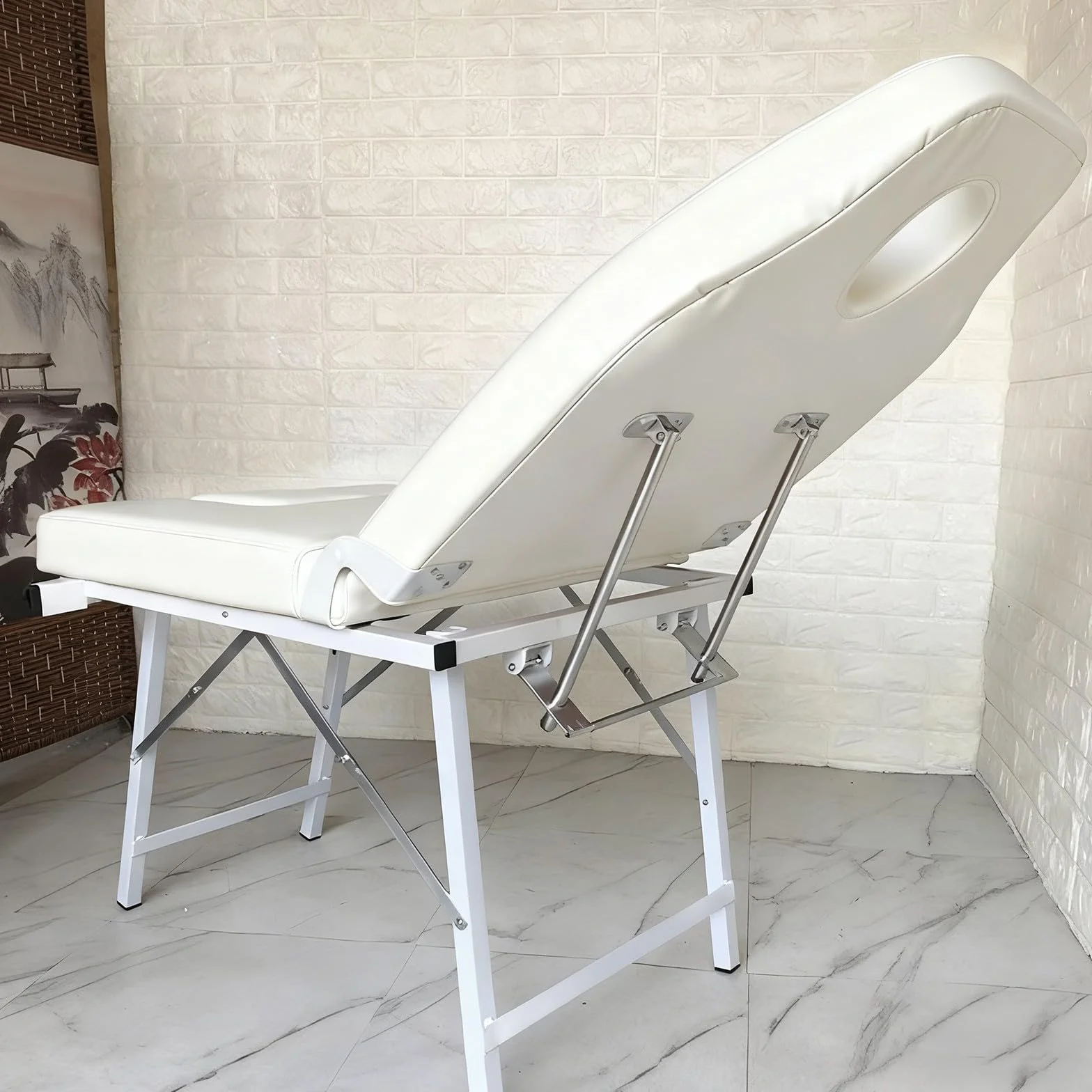 Lettino da massaggio pieghevole con poggiatesta ergonomico, lettino chirurgico ginecologico pieghevole portatile, sedia per assistenza medica privata per il parto white