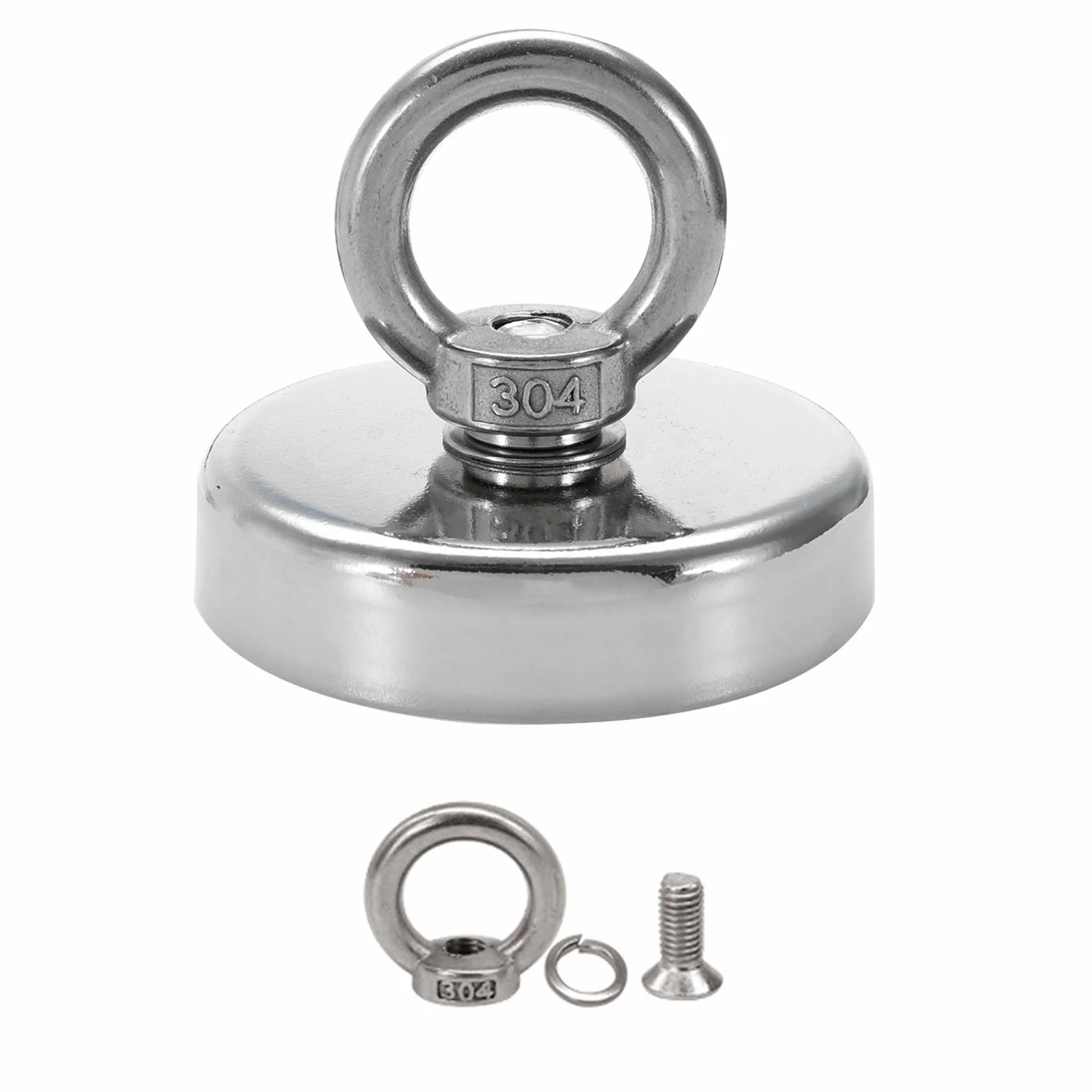 Magneti Neodimio Potente 62 kg Rotondo con Golfare per Pesca Magnetica Recupero Oggetti