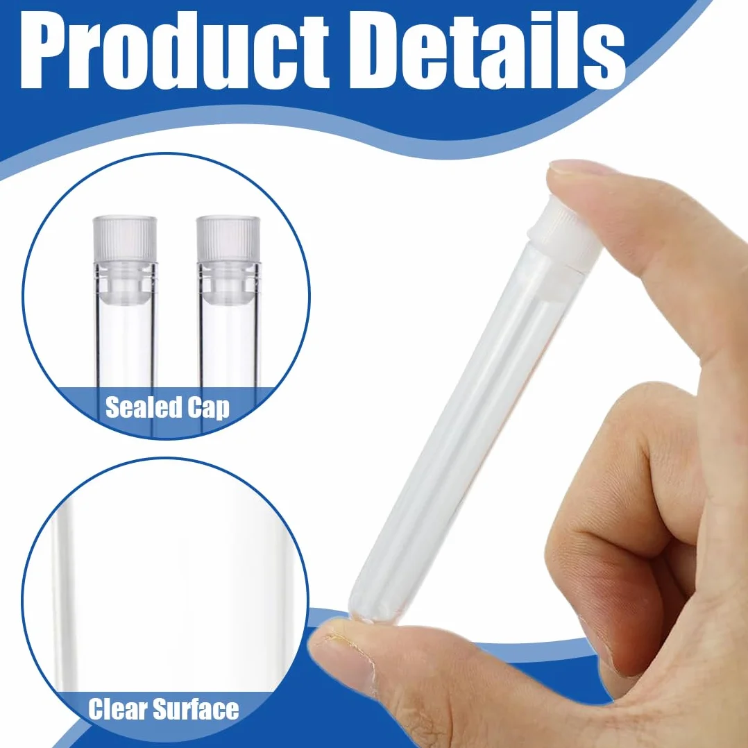 30 provette in plastica trasparente con coperchio, provette da 100 * 15 mm con tappo a vite, provette da laboratorio, adatte per esperimenti scientifici.