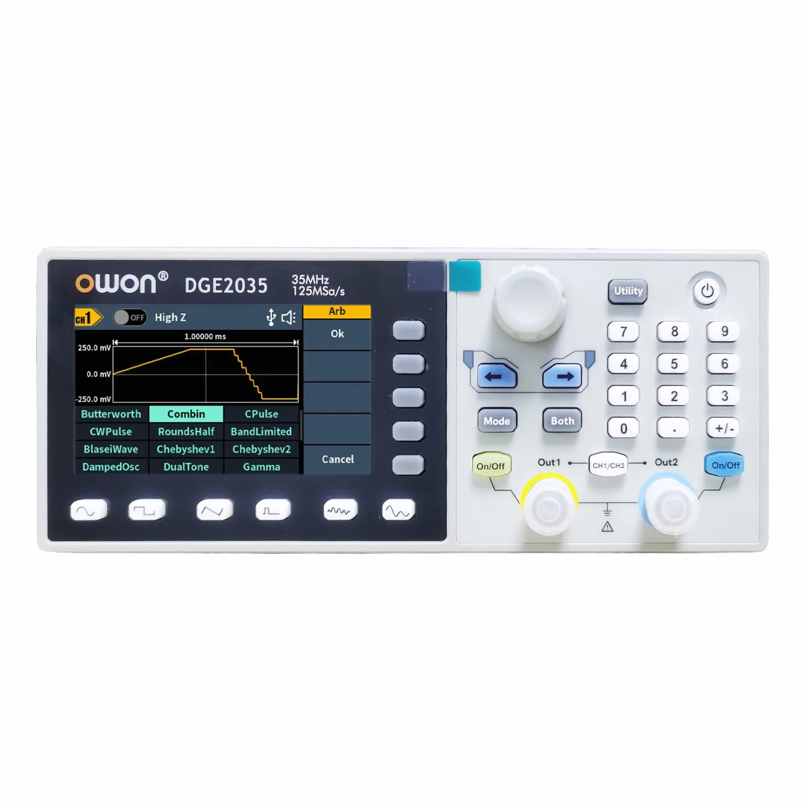 OWON DGE2035 Arbitrary Waveform Generator AWG 14bit Risoluzione verticale 2CH 35MHz 125MSa/s 3,6 pollici LCD Digital Signal Generator