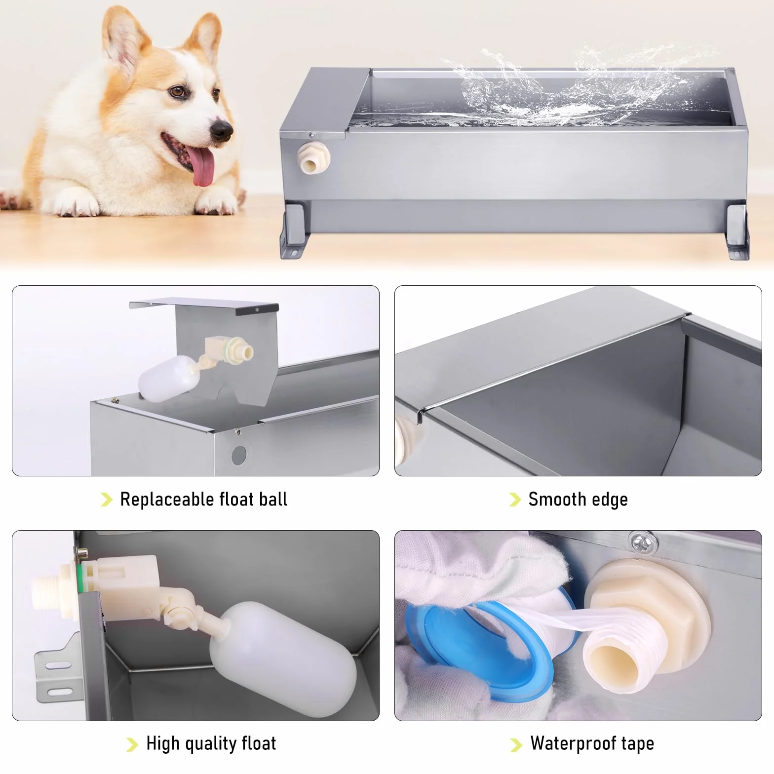Abbeveratoio Automatico per Cani, Abbeveratoio per Cani in Acciaio Inox di Grande Capacità con Tubo Flessibile Intrecciato e Connettore, per Polli, Oche, Anatre, Ecc.