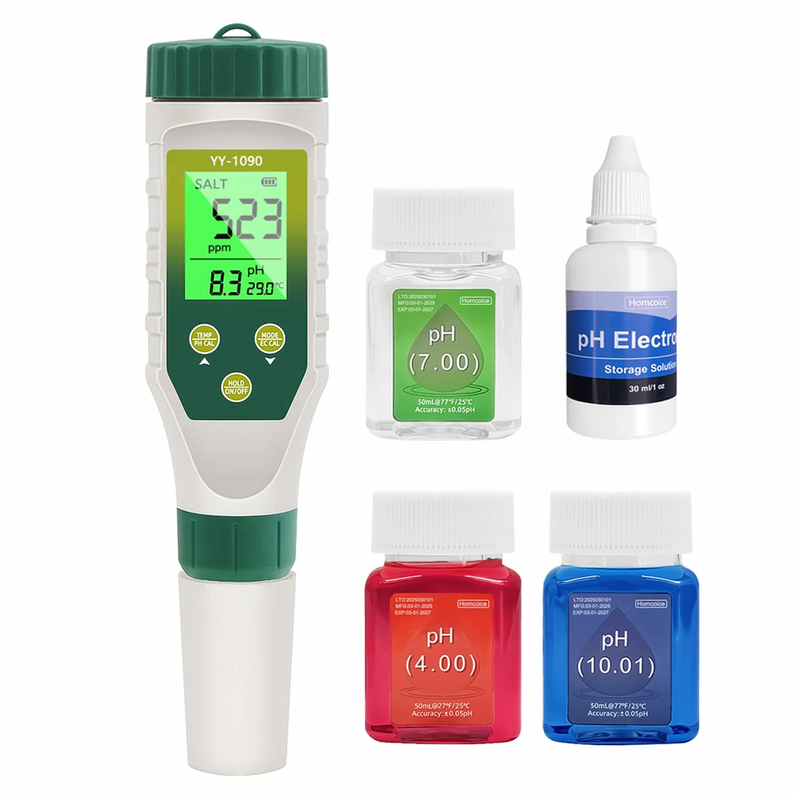 Misuratore PH 5 in 1, PH EC TDS Salinità Temperatura Meter con Innovativo Display Simultaneo Tre Dati, IP67 Impermeabile Tester Salinità PH per Piscina, Acqua Potabile, acquari, idroponia