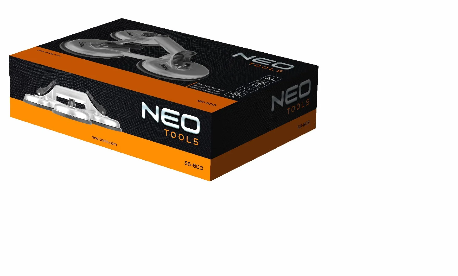 NEO TOOLS Ventosa Per Parabrezza Triple 150 Kg, Alluminio Per Vetro, Plexiglass, Pannelli Laccati, Pannelli In Plastica, Diametro 120 mm