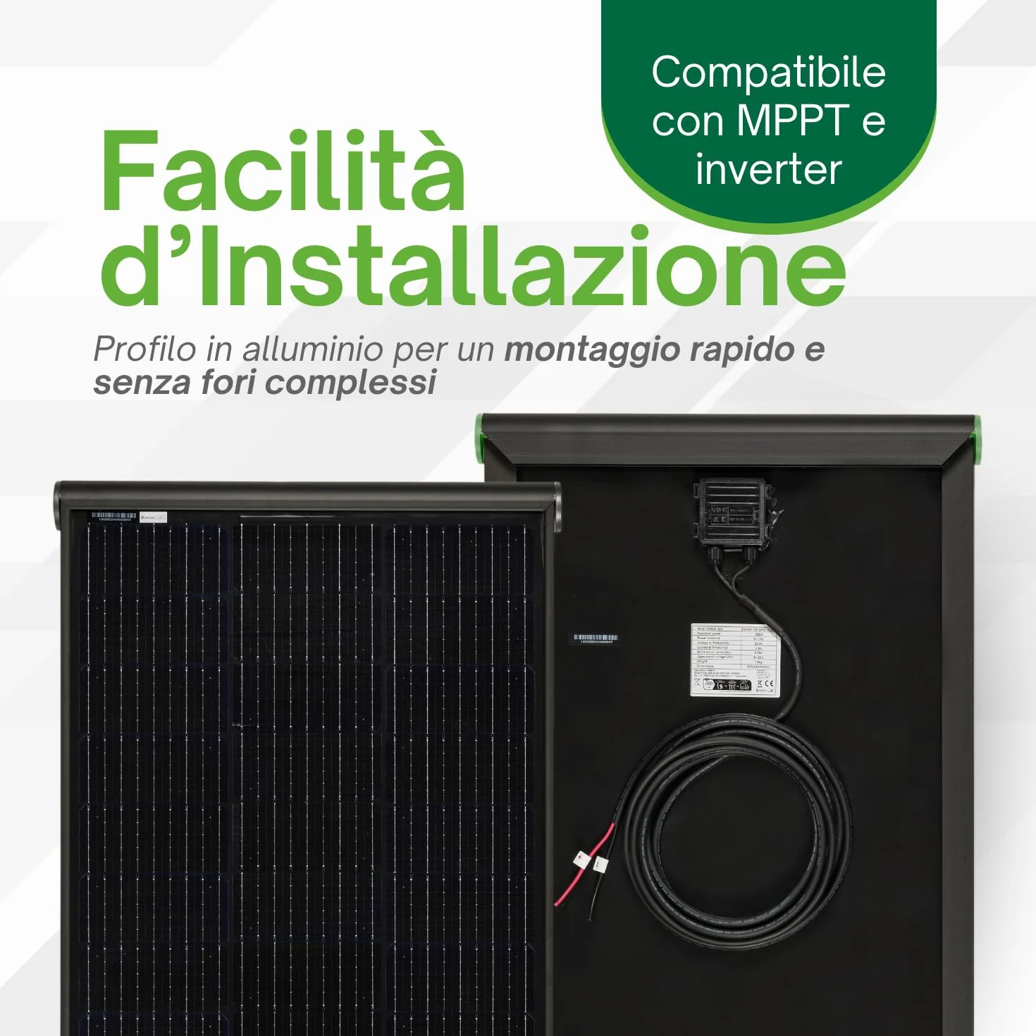 MOSCATELLI Pannello Solare Camper 240W Black Boost Monocristallino PERC Kit Pannello Solare per Camper con Profilo integrato in Alluminio Nero per fissaggio al tetto - SENZA REGOLATORE