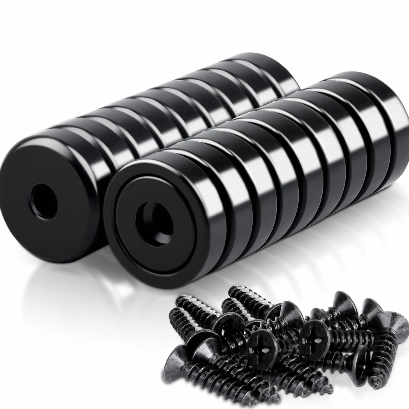 Magneti forti al neodimio 20x7 mm 10 kg nero con foro e capsula