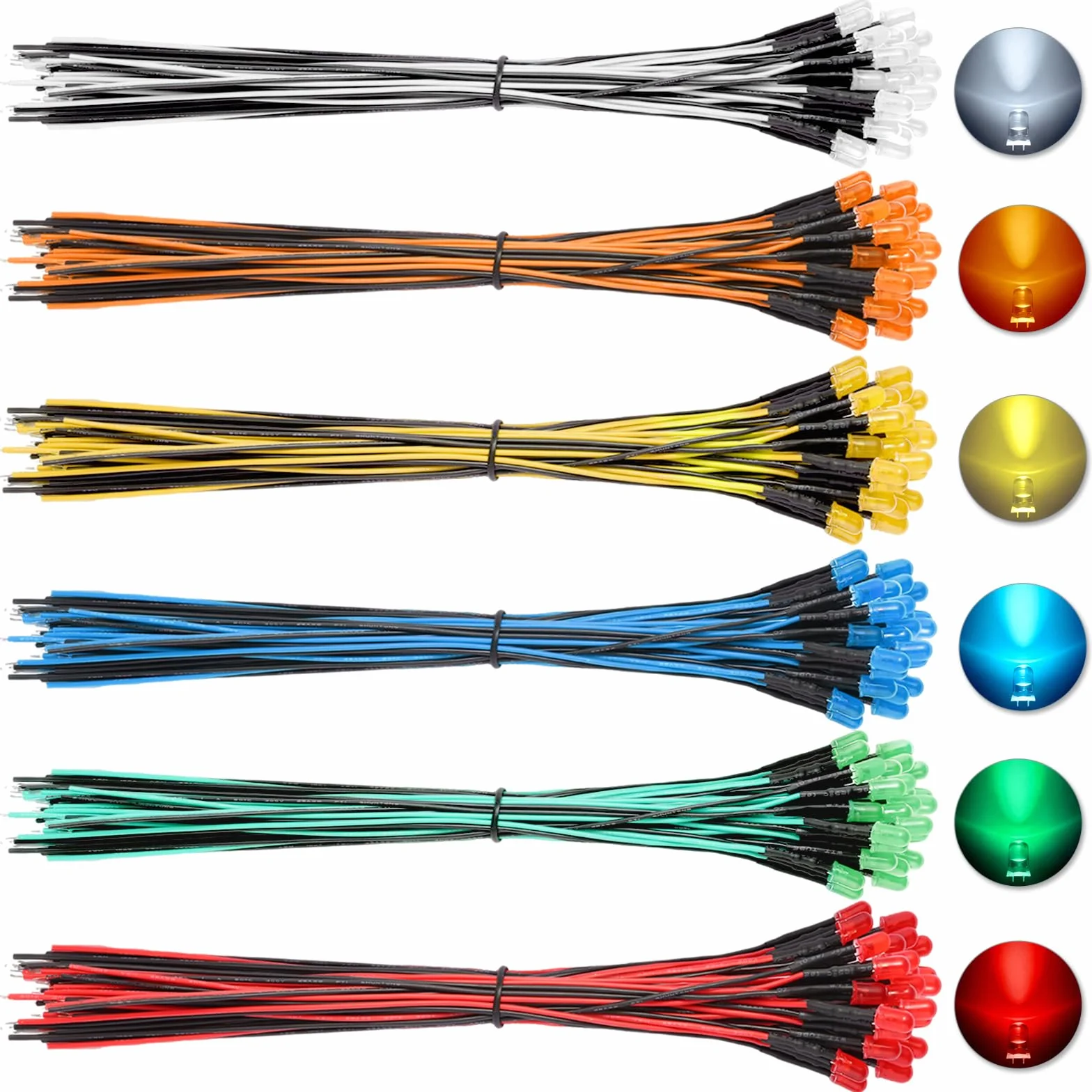 120 diodi LED pre-cablati da 5 mm (6 colori × 20 pezzi), 12 V, indicatori LED con fili abbinati da 20 cm, custodia in plastica per illuminazione fai da te, esperimenti di circuito, progetti hobby