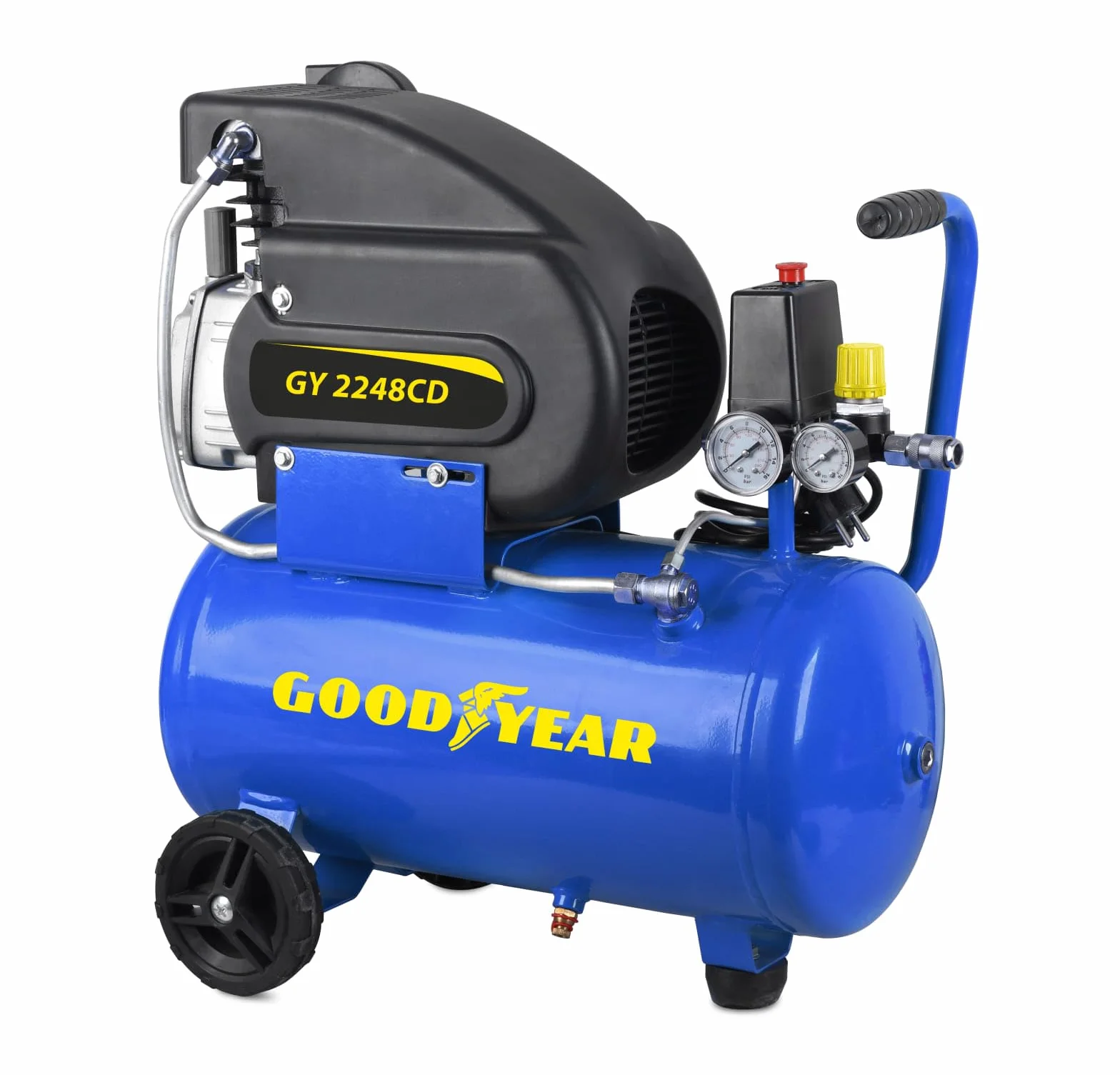 Goodyear - Compressore d'aria 24 litri. 210 litri/minuto Capacità di aspirazione. Potenza 2HP. Pressione nominale 8 bar. Doppio manometro