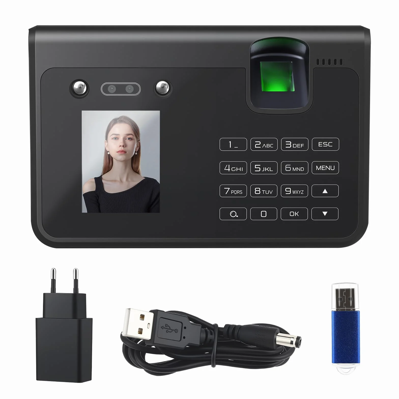 Dispositivo di rilevamento del tempo per piccolo, 4 in 1 biometrico con viso, impronte digitali, vena e pin, senza costi mensili, esportazione dati USB senza software