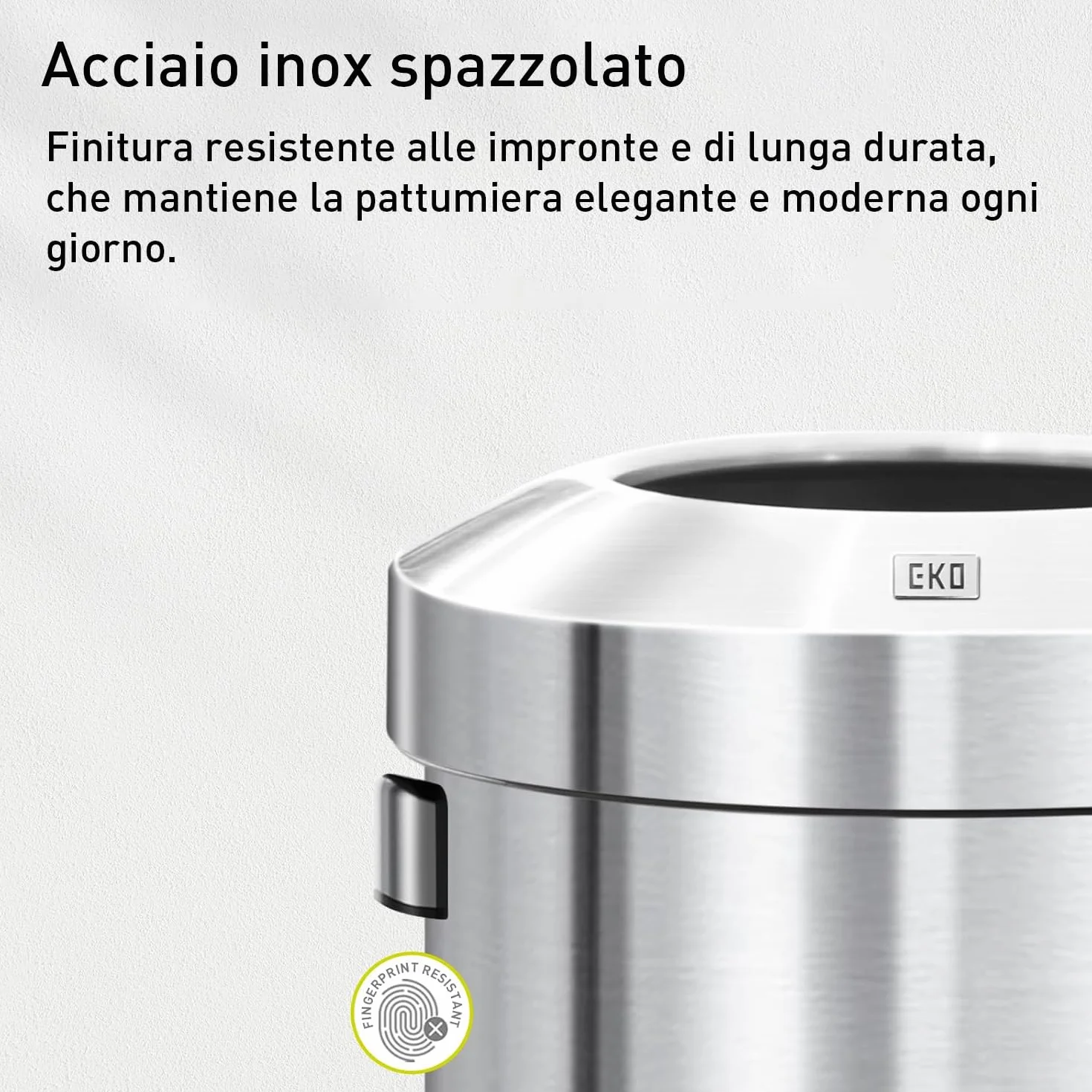 EKO Pattumiera con Coperchio Aperto, Finitura in Acciaio Inox Spazzolato, 90 Litri