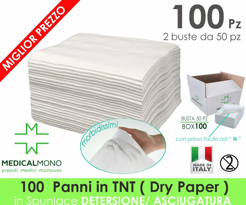MEDICALMONO 100 Panni TNT LavaPaziente Dry Paper monouso