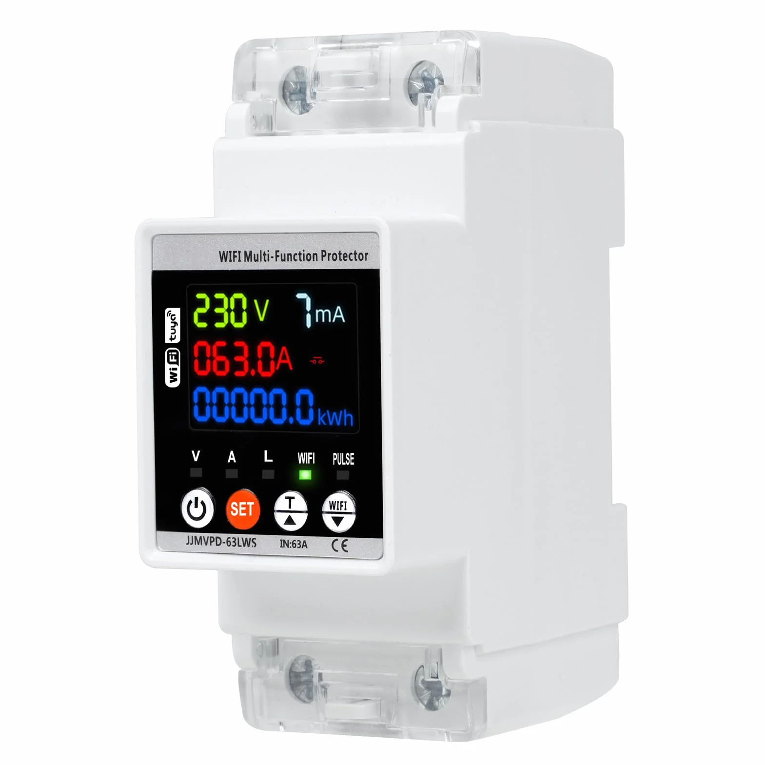 Jadeshay Stabilizzatore di Tensione 220v, 63A 230v Dispositivo di Protezione da Sovratensione Misuratore Consumo Elettrico WiFi su Guida DIN con Schermo a Colori(WiFi)