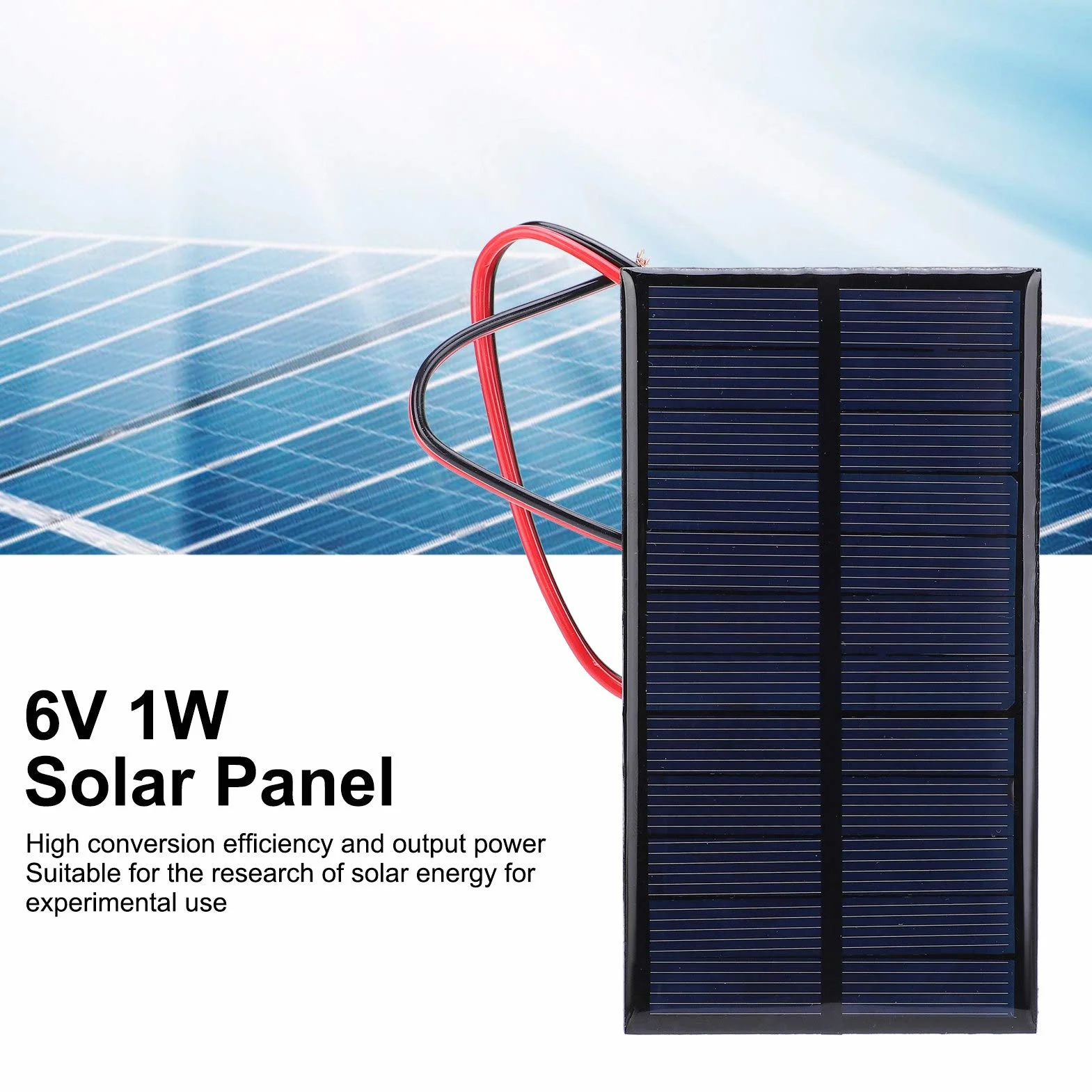 Pannello solare 6 V 1 W, cella solare in silicio policristallino, cavo 30 cm, rosso/nero