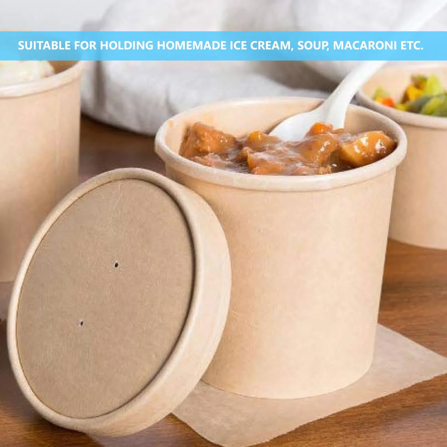 Contenitori usa e getta in carta kraft marrone 475 ml con coperchio 50 pezzi per gelati e gastronomie