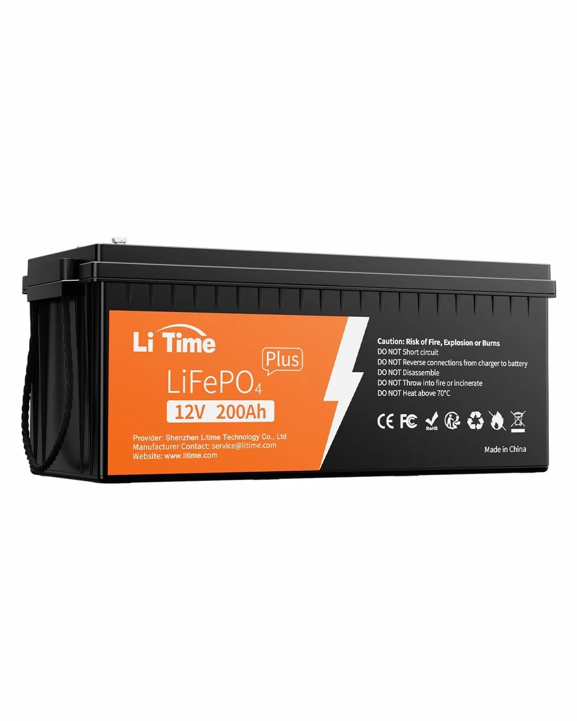 LiTime Batteria al Litio LiFePO4 12V 200Ah Plus per Camper, 4000-15000 Cicli Profondi, BMS 200A, Energia 2560Wh, Perfetta per RV, Furgone Camperizzato, Sistema Solare, Barche, Caravan, Off-grid
