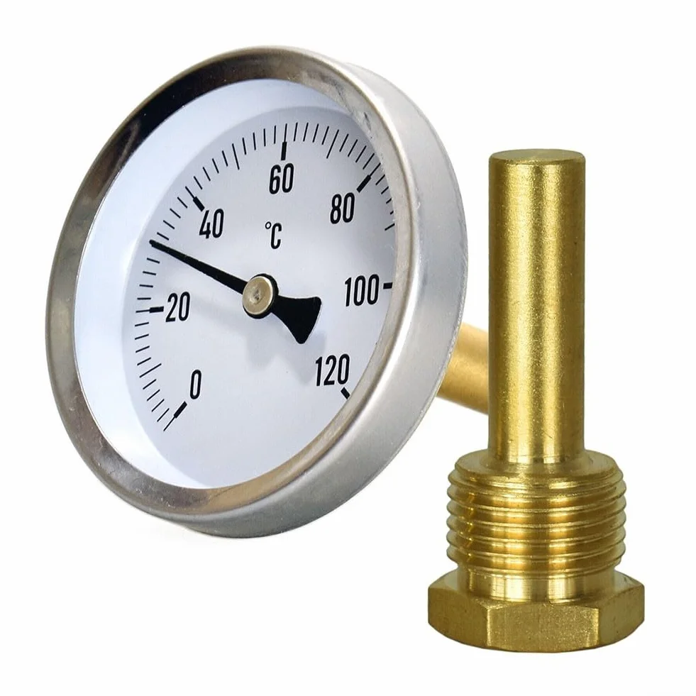 Termometro a quadrante con sensore in ottone e tubo capillare da 100 cm, calibro analogico da 0 a 120 °C per una misurazione accurata della temperatura di acqua, olio o liquidi nel