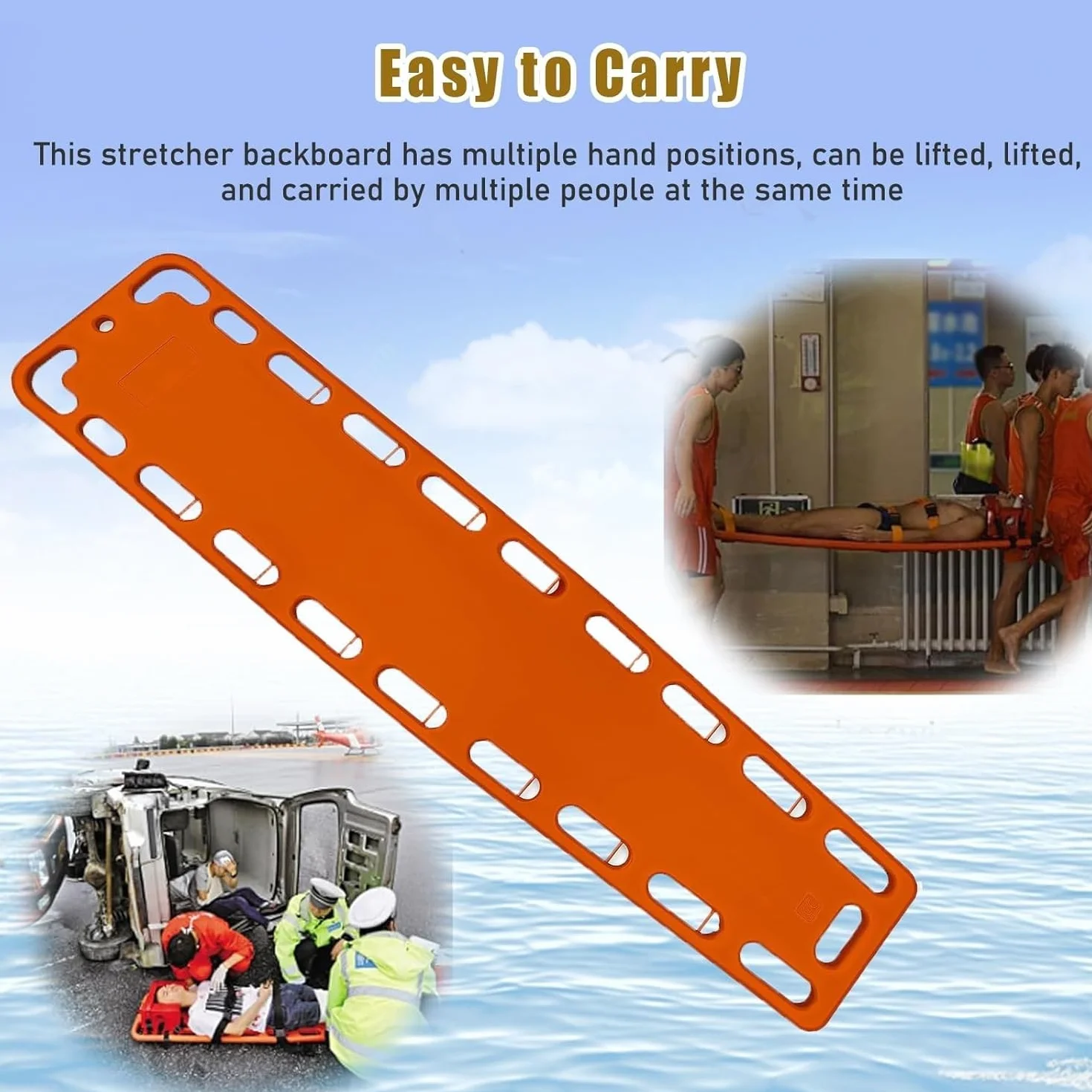 Floating Life-Saving Stretcher Spine Board, Waterproof PE Water Rescue Boards, First Responder Back Board
